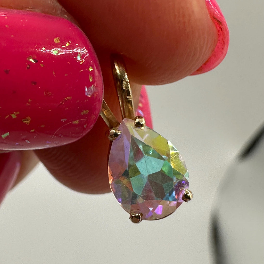 Solid 14K Yellow Gold Necklace Pendant with Rainbow Gemstone