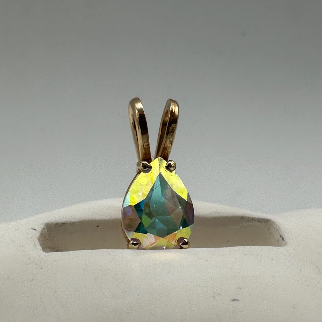 Solid 14K Yellow Gold Necklace Pendant with Rainbow Gemstone