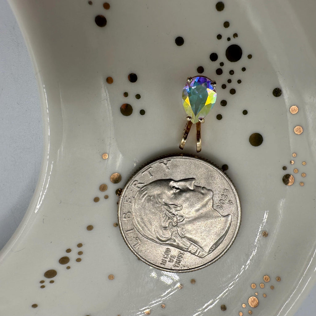 Solid 14K Yellow Gold Necklace Pendant with Rainbow Gemstone