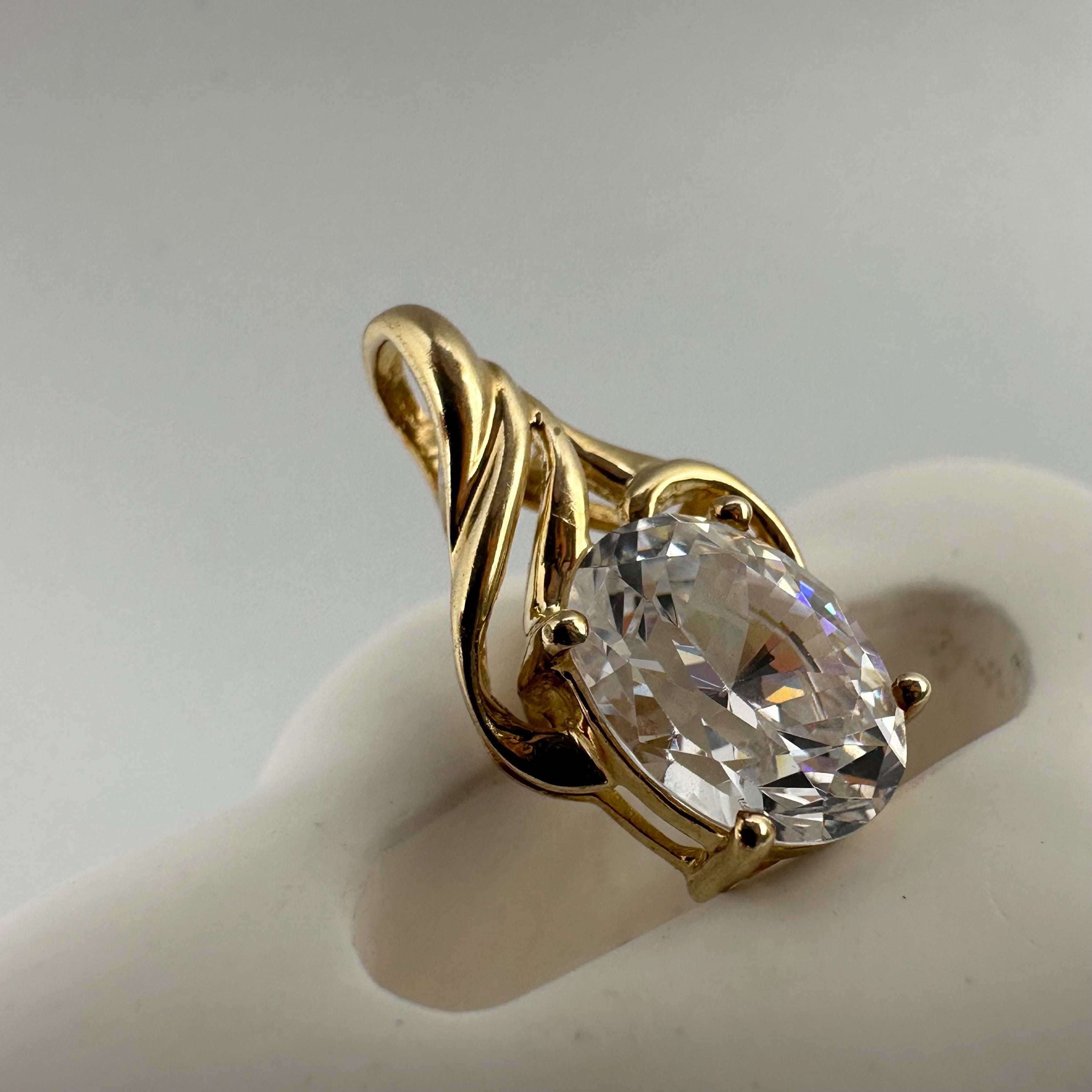 Solid 14K Yellow Gold Necklace Pendant with Cubic Zirconia