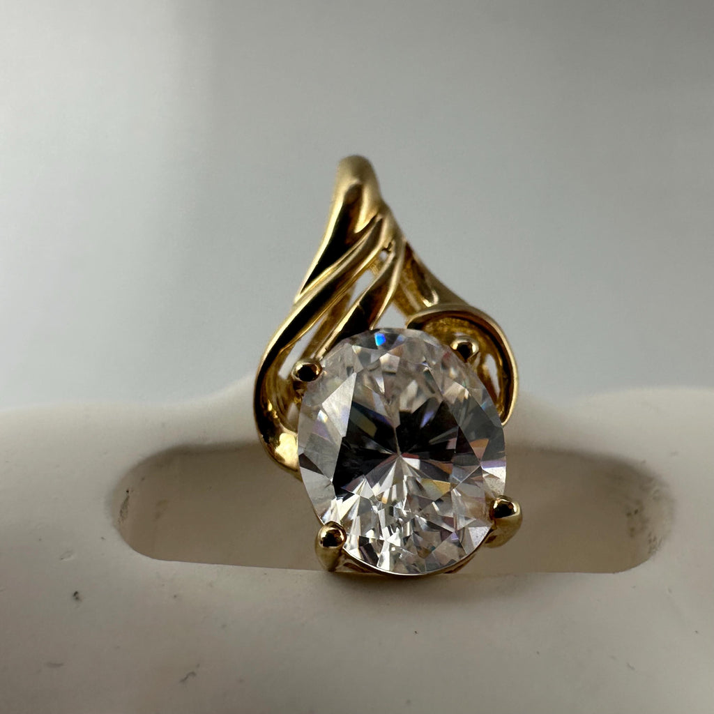 Solid 14K Yellow Gold Necklace Pendant with Cubic Zirconia