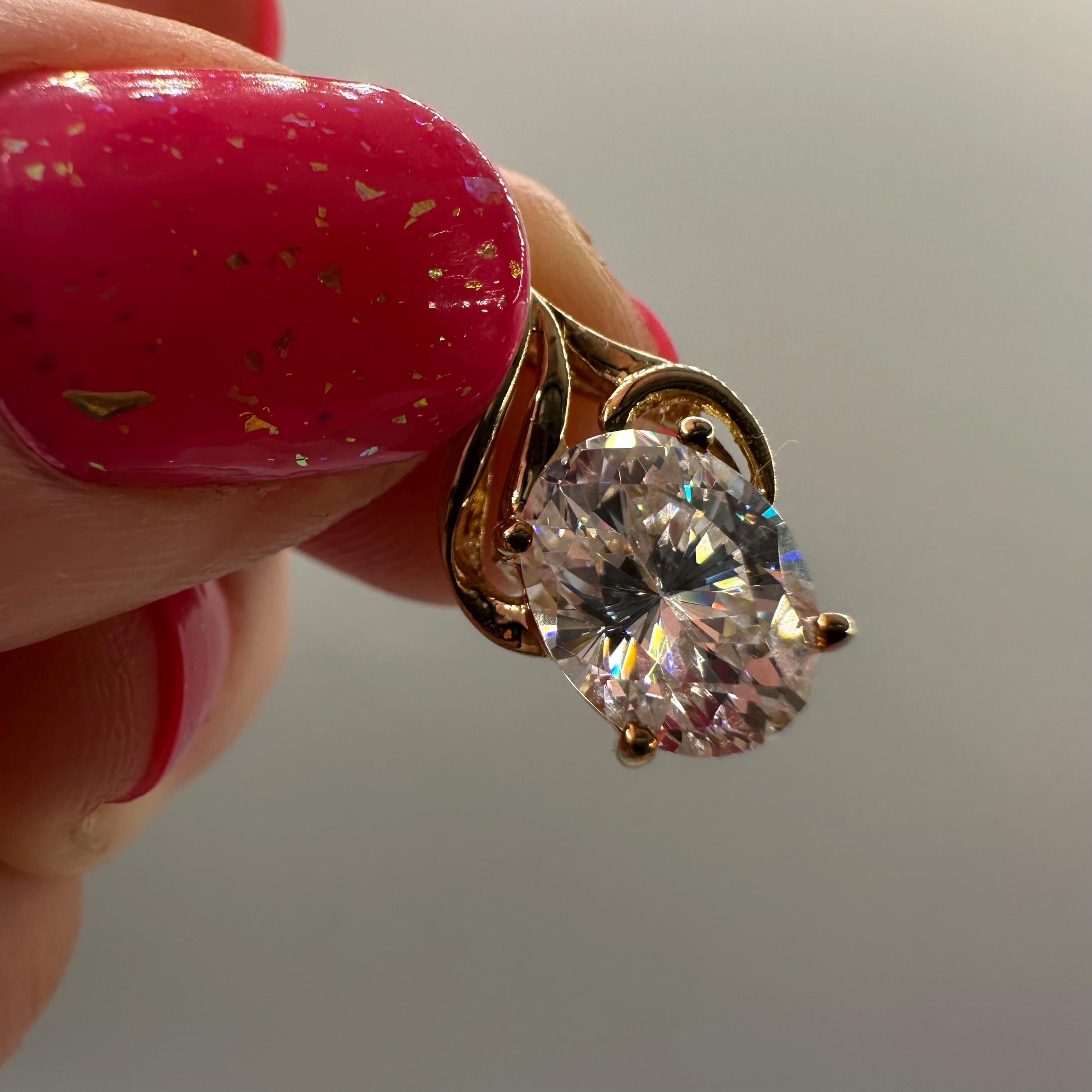 Solid 14K Yellow Gold Necklace Pendant with Cubic Zirconia