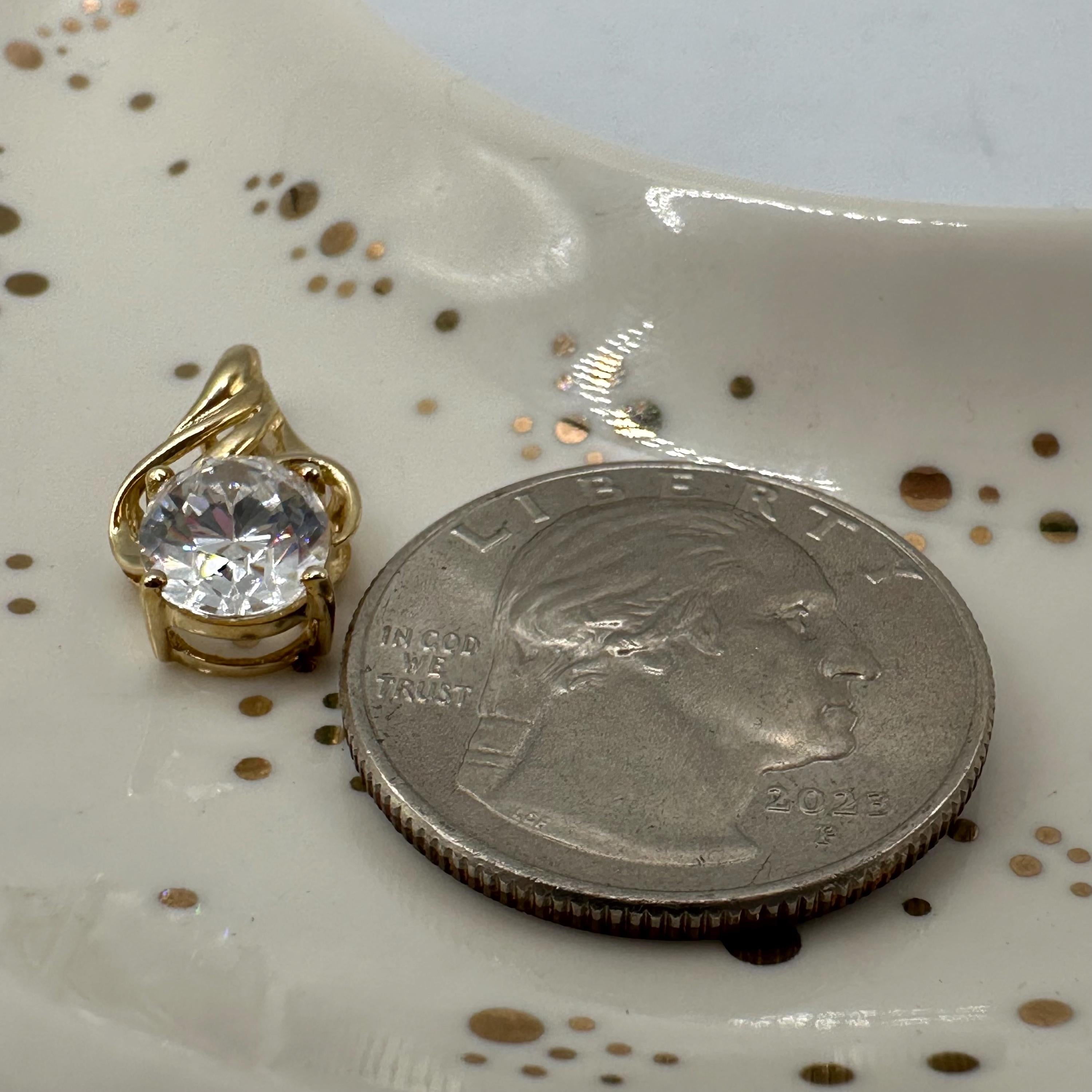 Solid 14K Yellow Gold Necklace Pendant with Cubic Zirconia