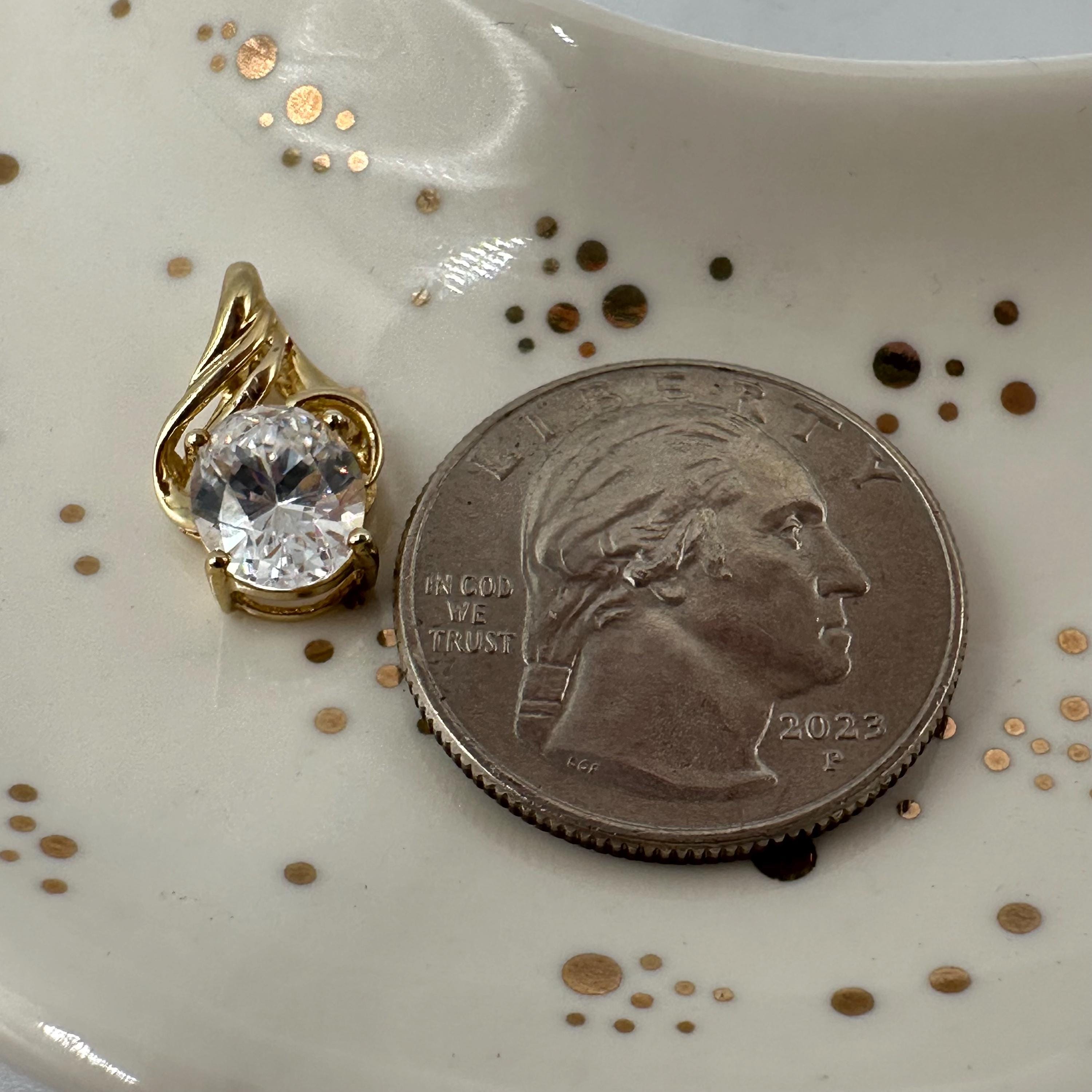 Solid 14K Yellow Gold Necklace Pendant with Cubic Zirconia