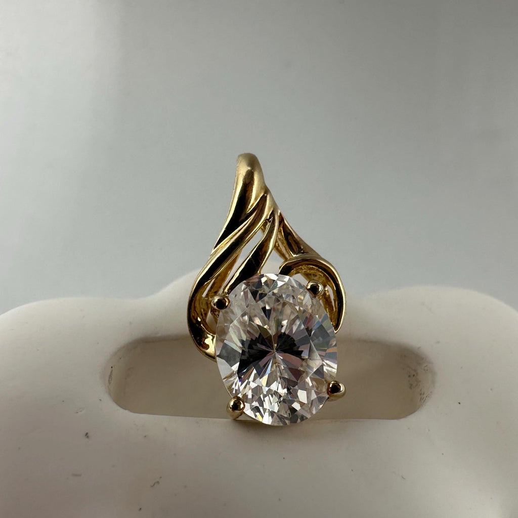 Solid 14K Yellow Gold Necklace Pendant with Cubic Zirconia