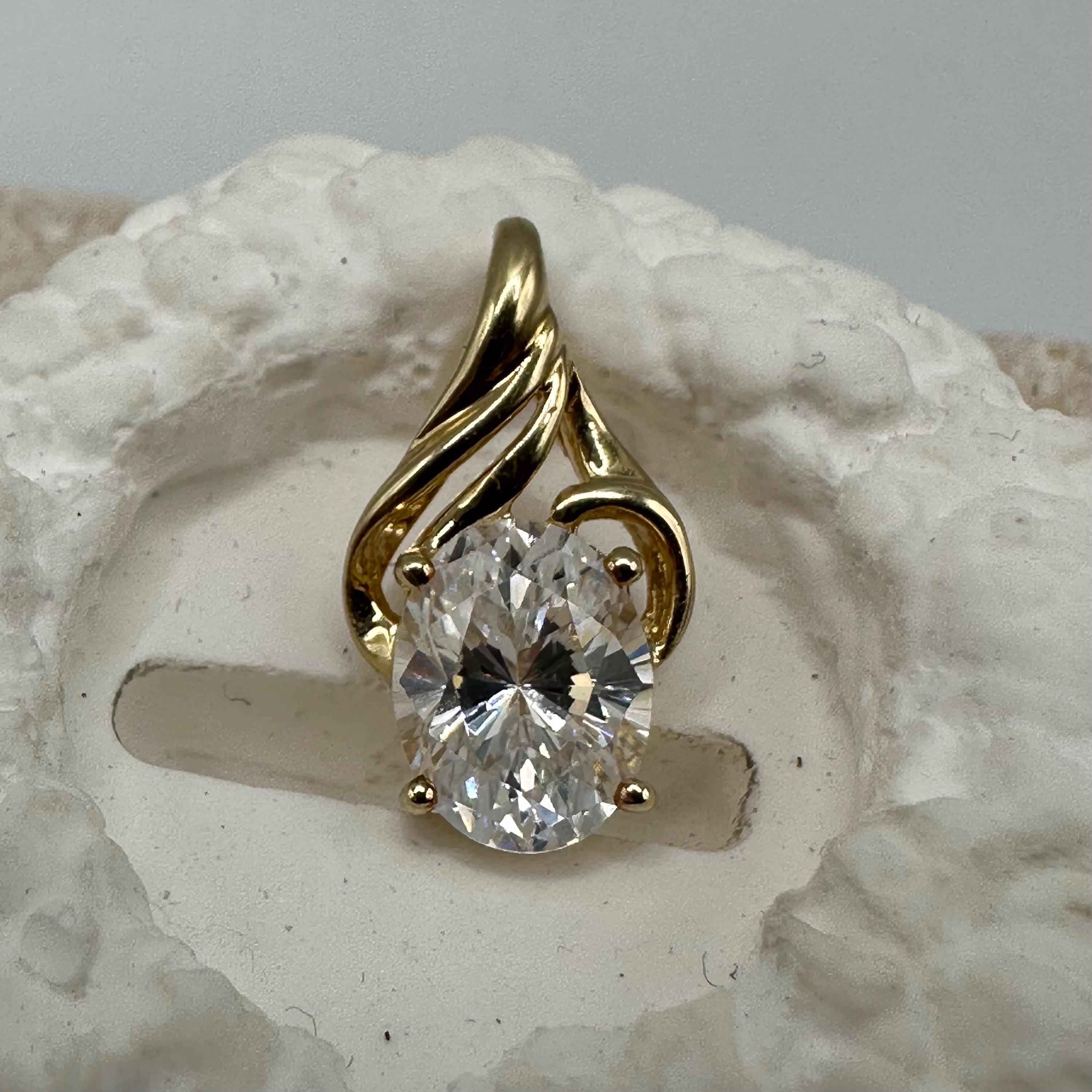 Solid 14K Yellow Gold Necklace Pendant with Cubic Zirconia