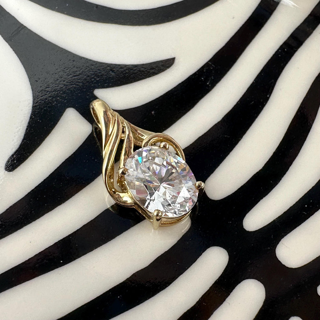 Solid 14K Yellow Gold Necklace Pendant with Cubic Zirconia