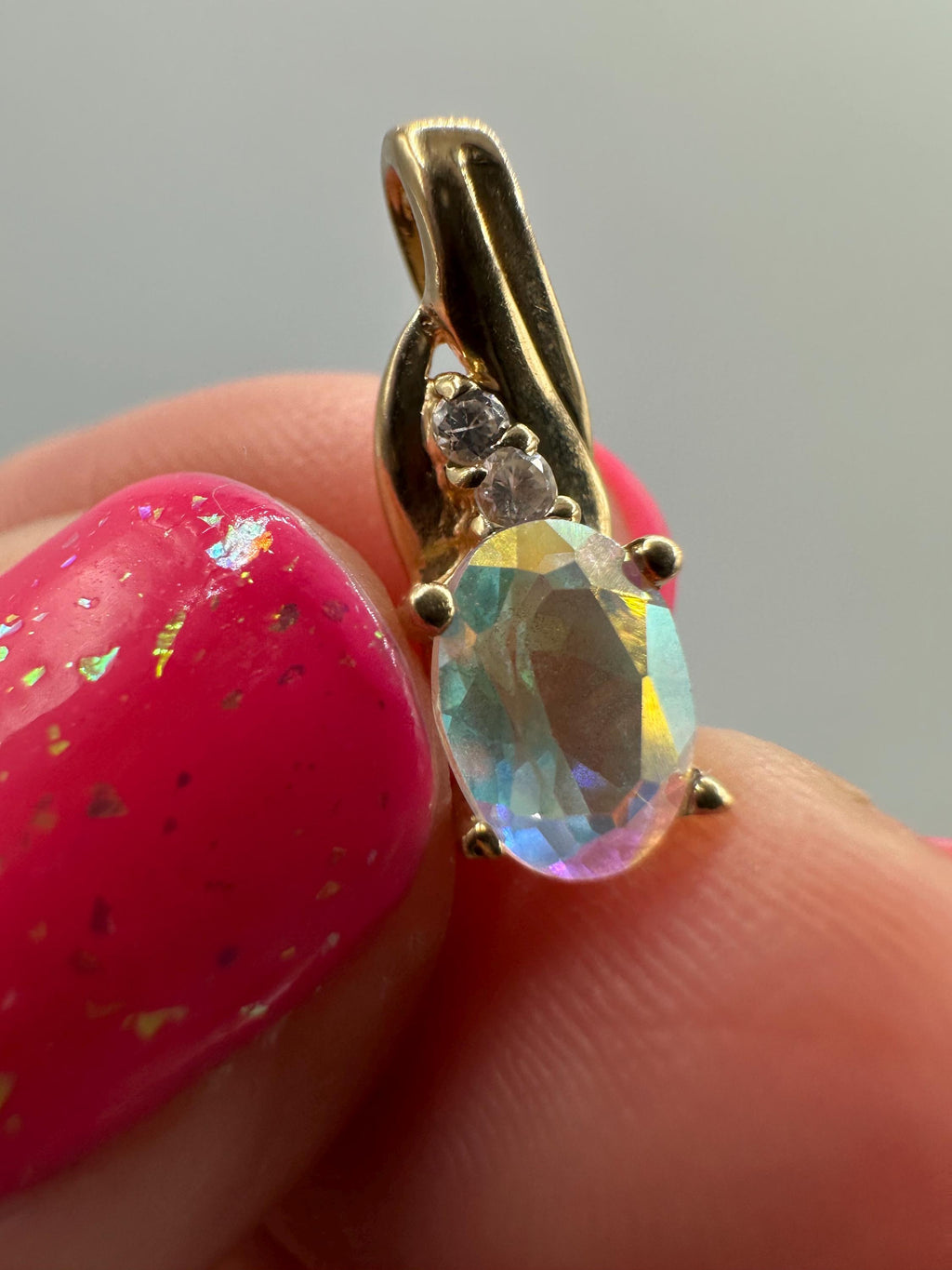 Griffith Solid 10K Yellow Gold Necklace Pendant with Mystic Topaz