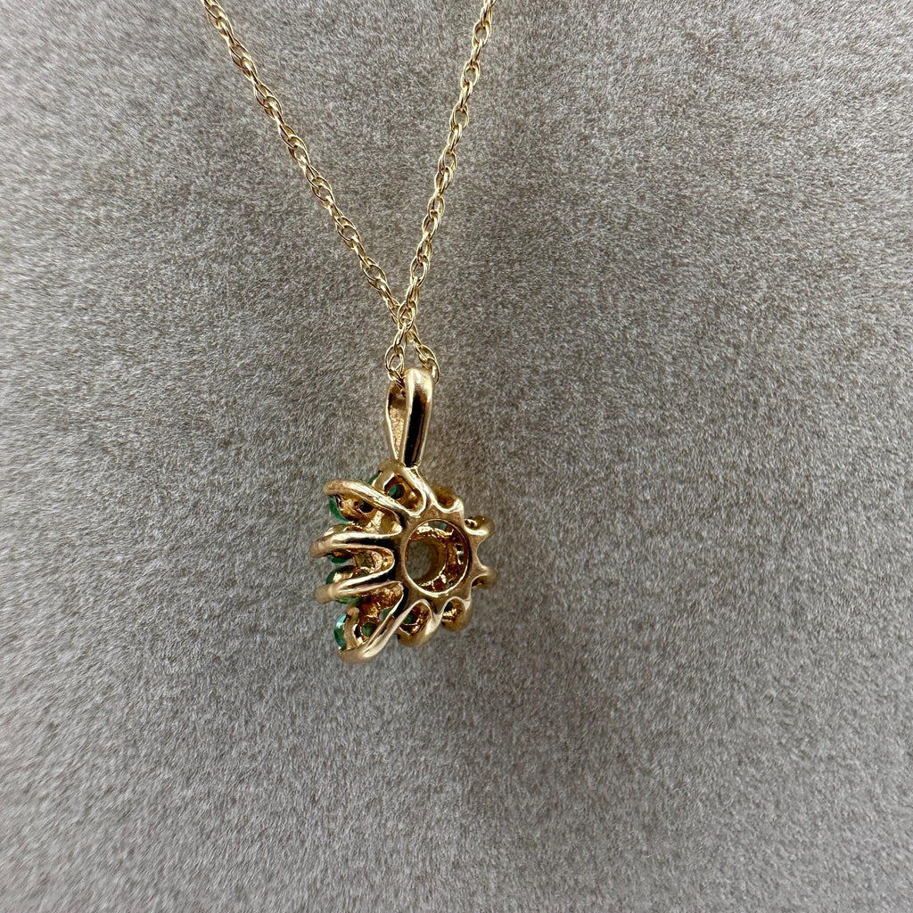 Solid 14K Yellow Gold Emerald & Diamond Heart Pendant Necklace 17.5"