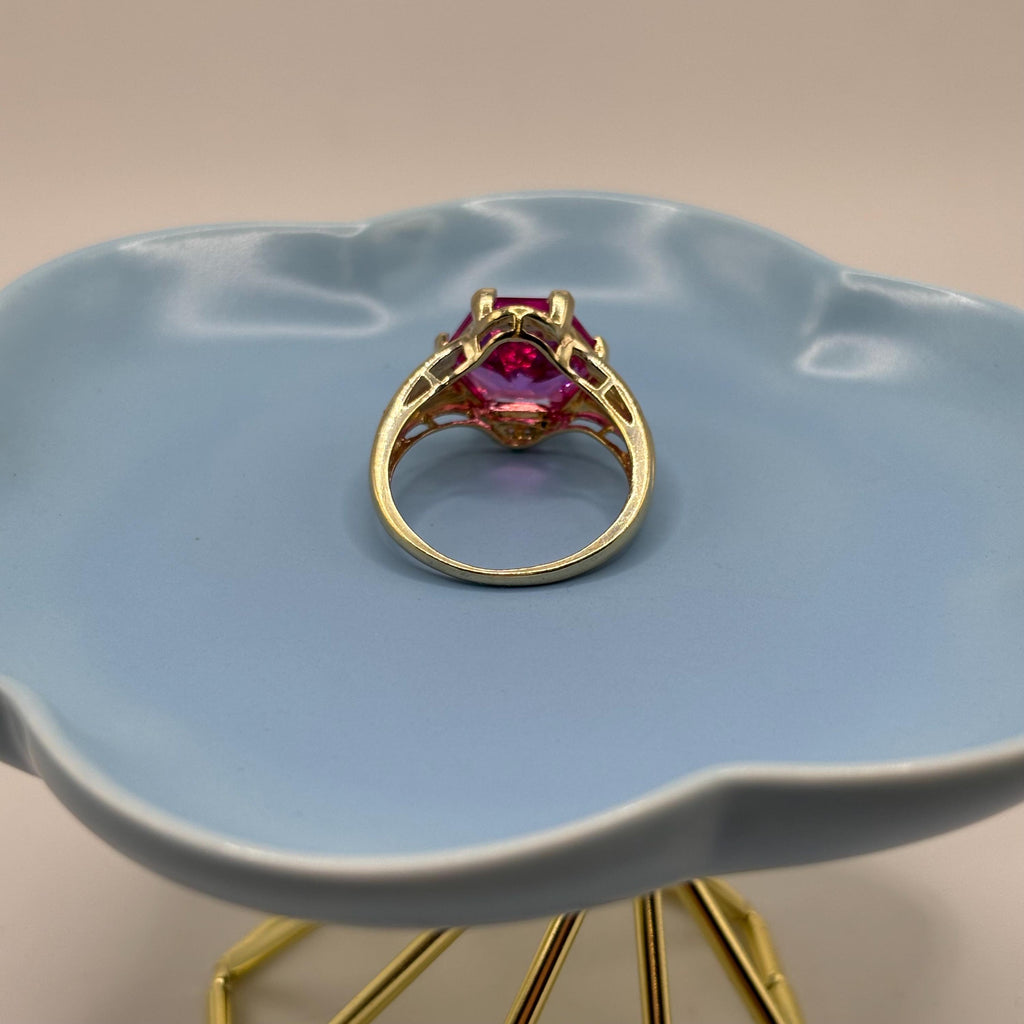 18K Gold Vermeil Over 925 Sterling Silver Pink Sapphire Ring Size 10