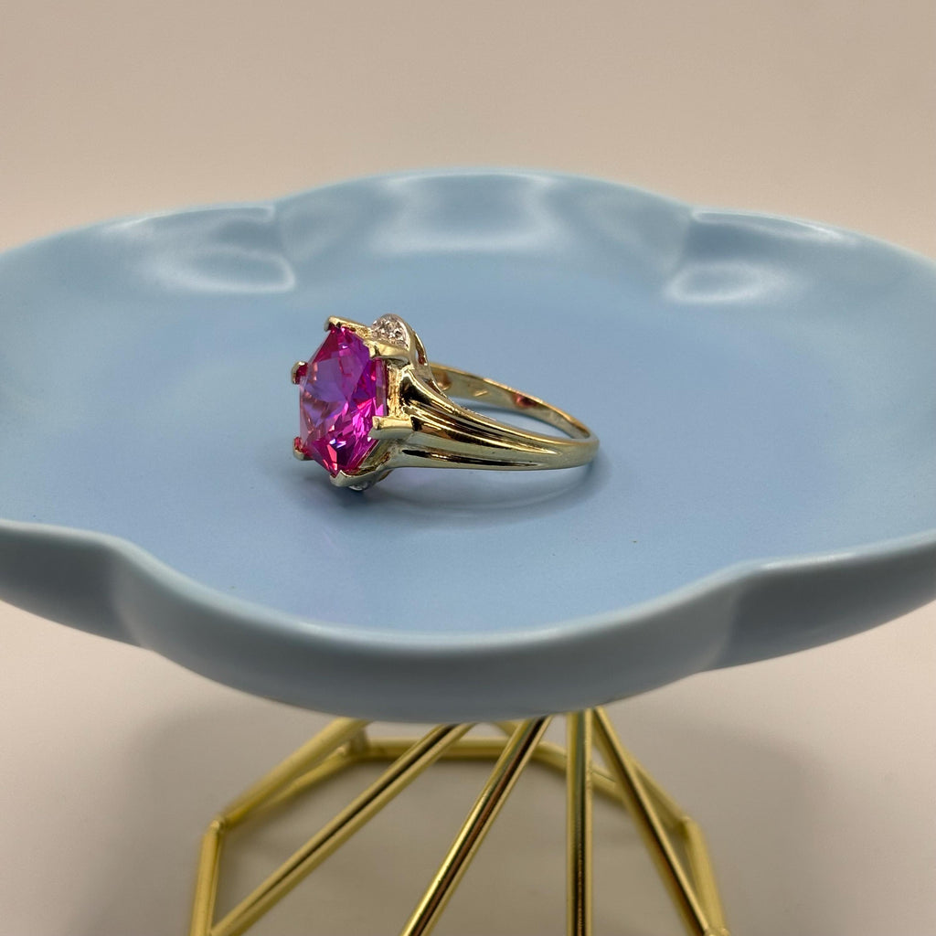 18K Gold Vermeil Over 925 Sterling Silver Pink Sapphire Ring Size 10