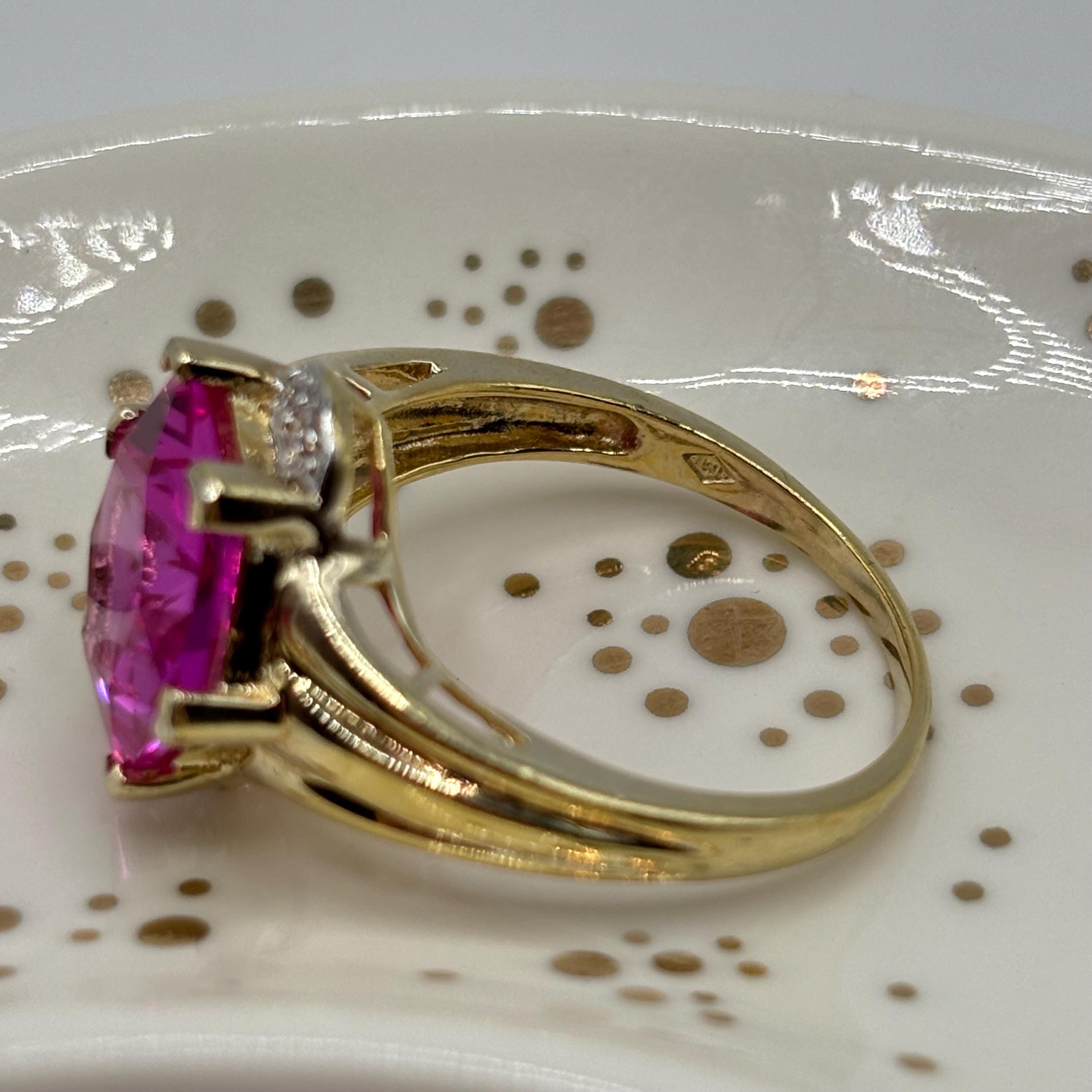 18K Gold Vermeil Over 925 Sterling Silver Pink Sapphire Ring Size 10