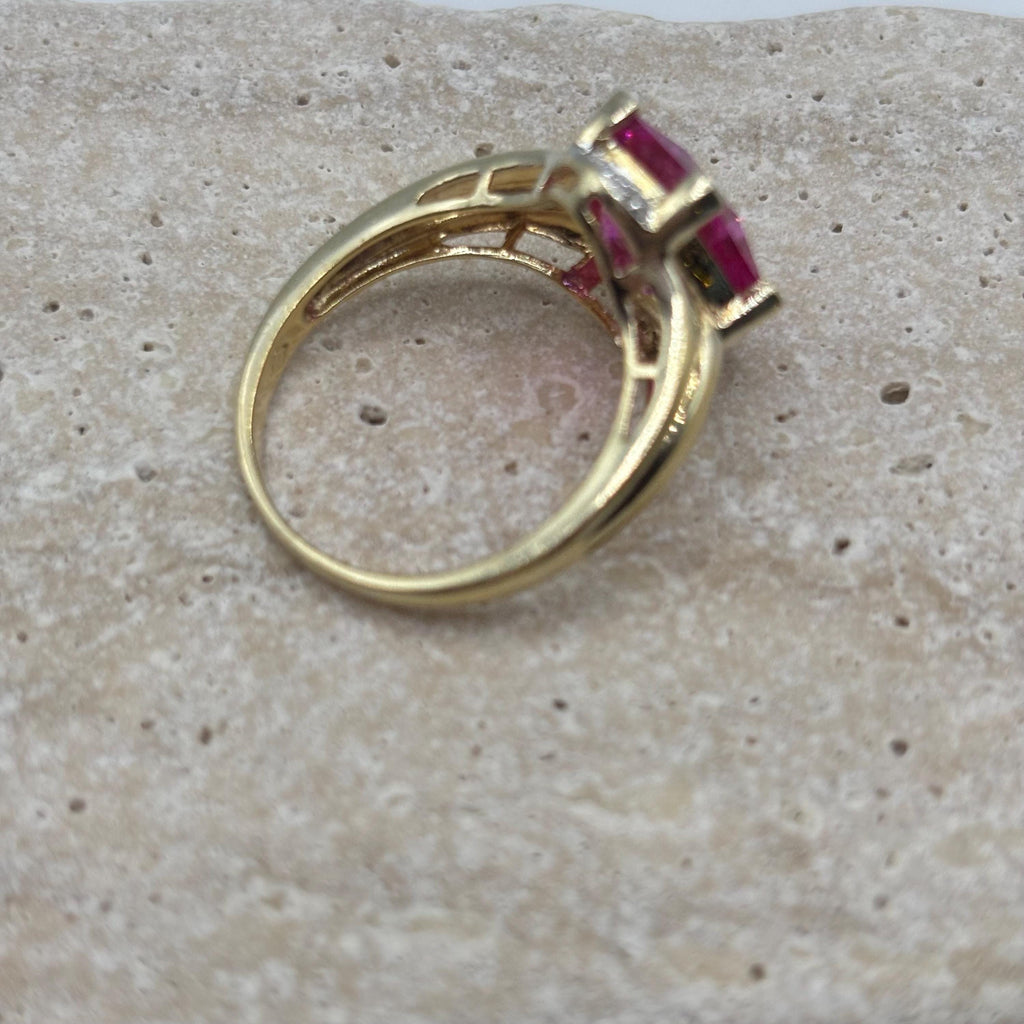 18K Gold Vermeil Over 925 Sterling Silver Pink Sapphire Ring Size 10