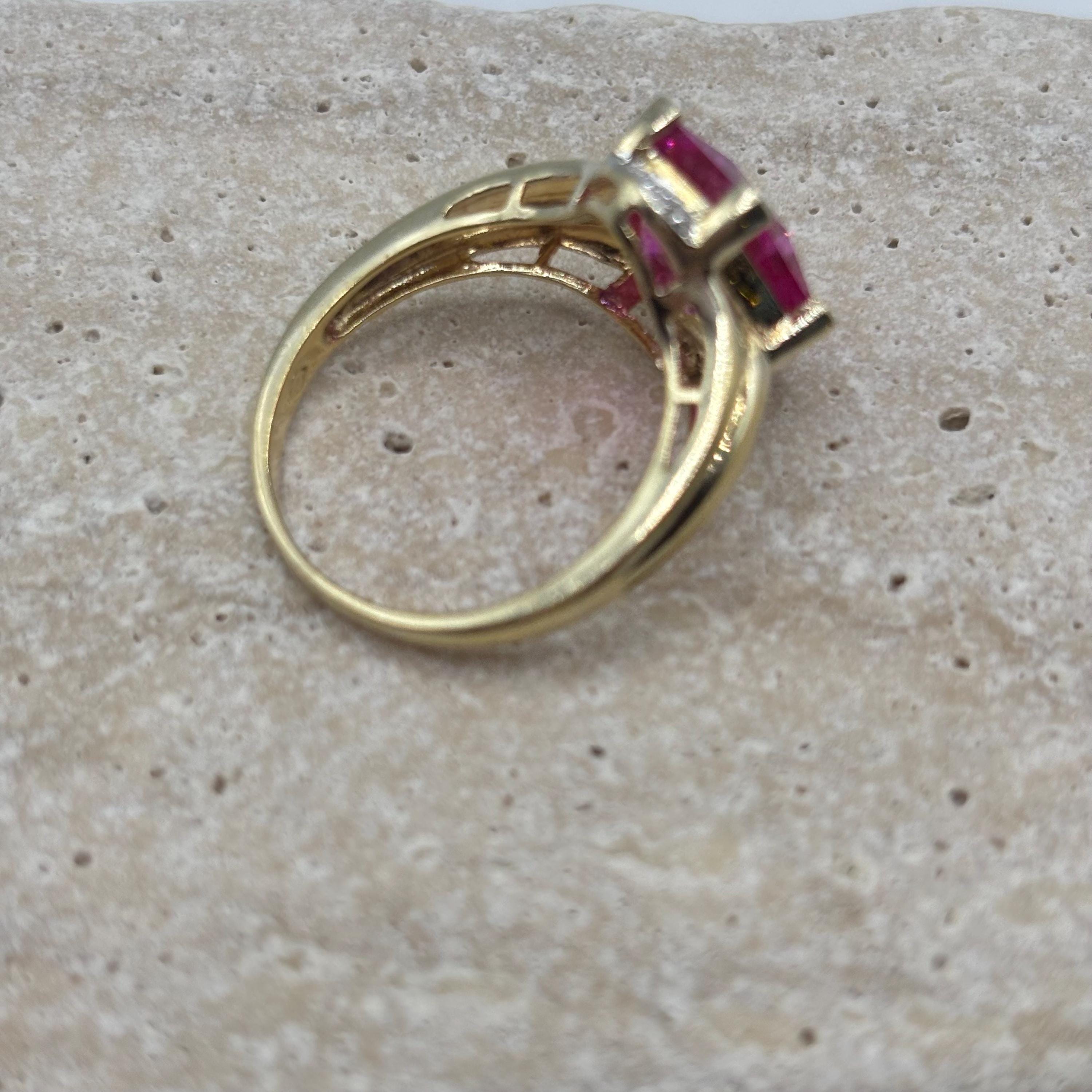 18K Gold Vermeil Over 925 Sterling Silver Pink Sapphire Ring Size 10