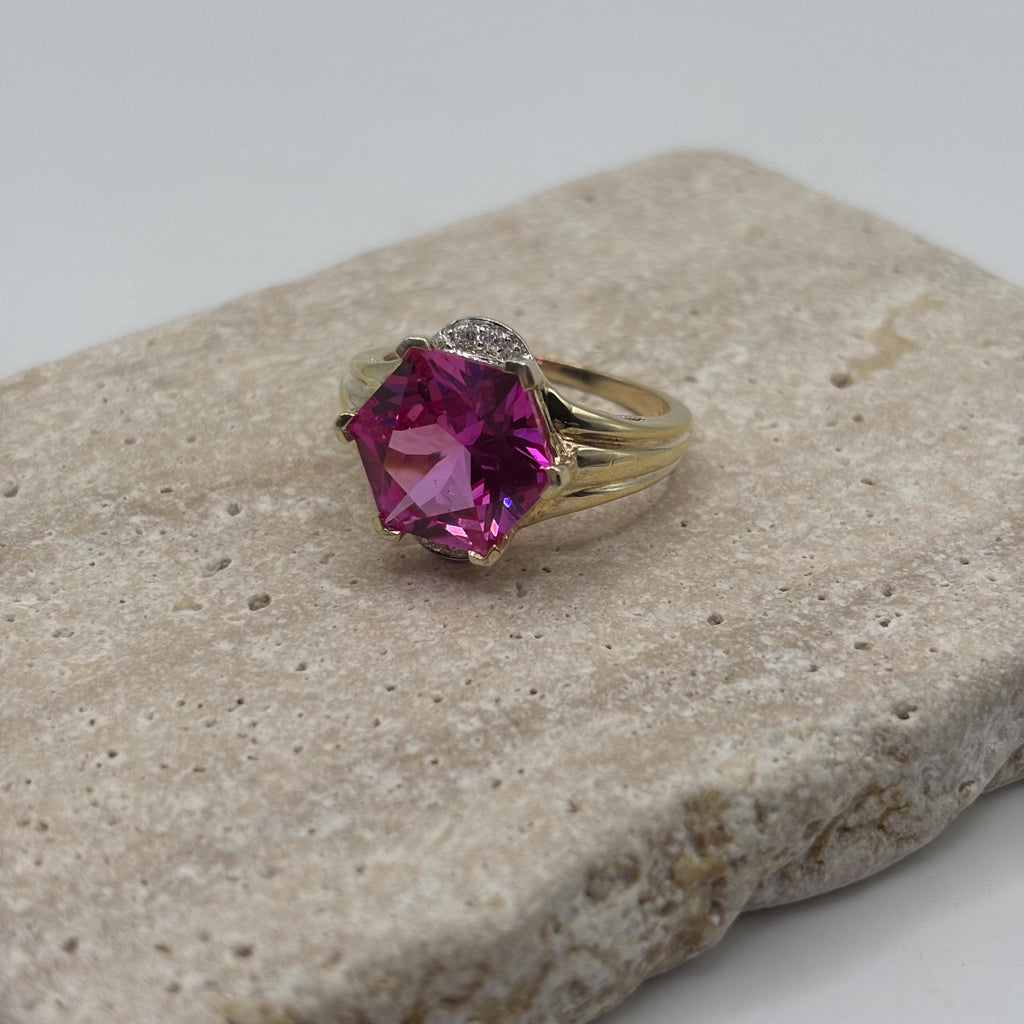 18K Gold Vermeil Over 925 Sterling Silver Pink Sapphire Ring Size 10