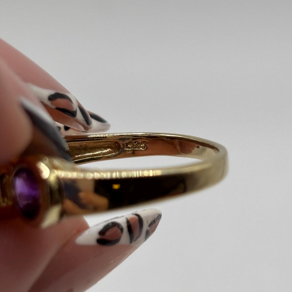Gold Vermeil Over 925 Sterling Silver Amethyst Ring Size 9.75