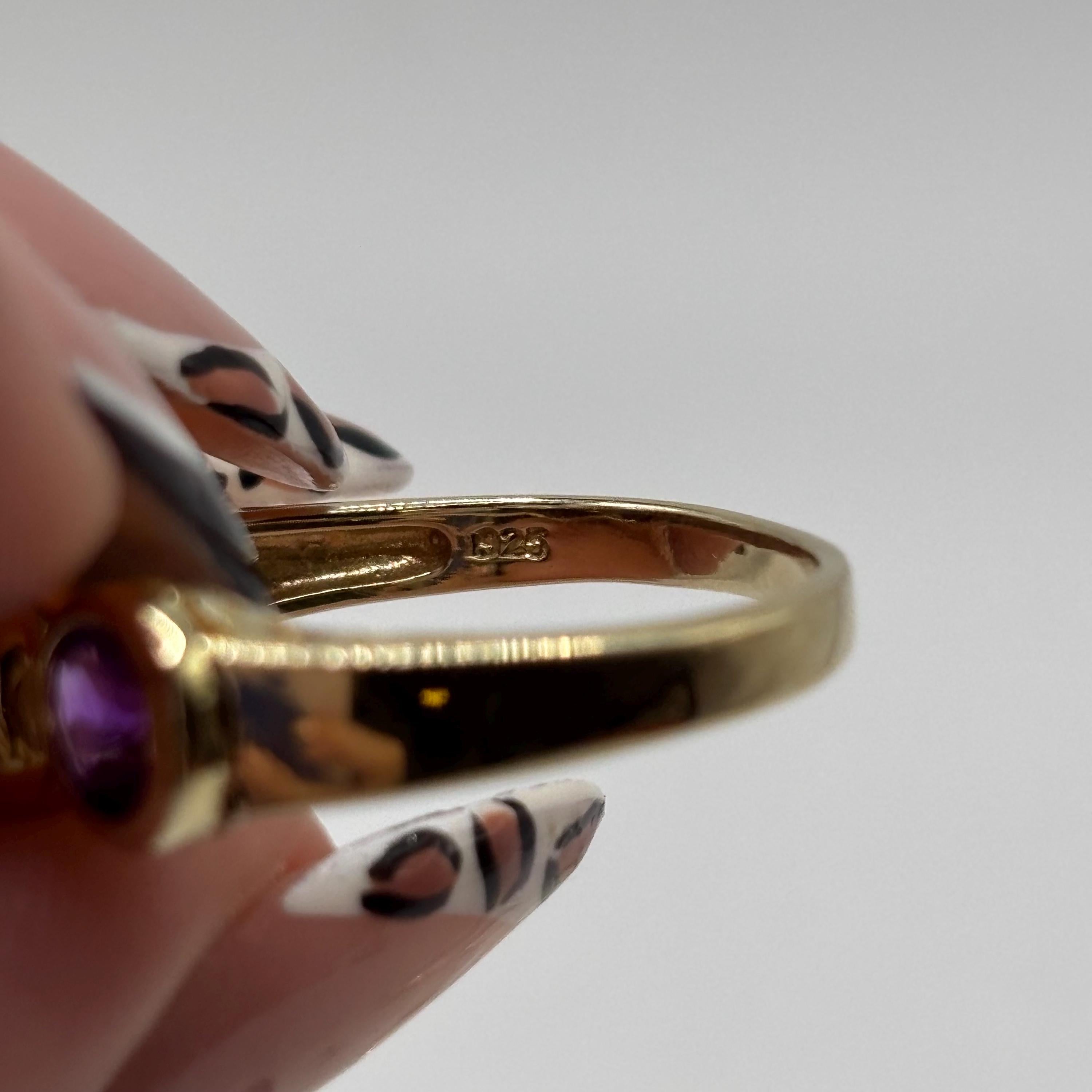 Gold Vermeil Over 925 Sterling Silver Amethyst Ring Size 9.75