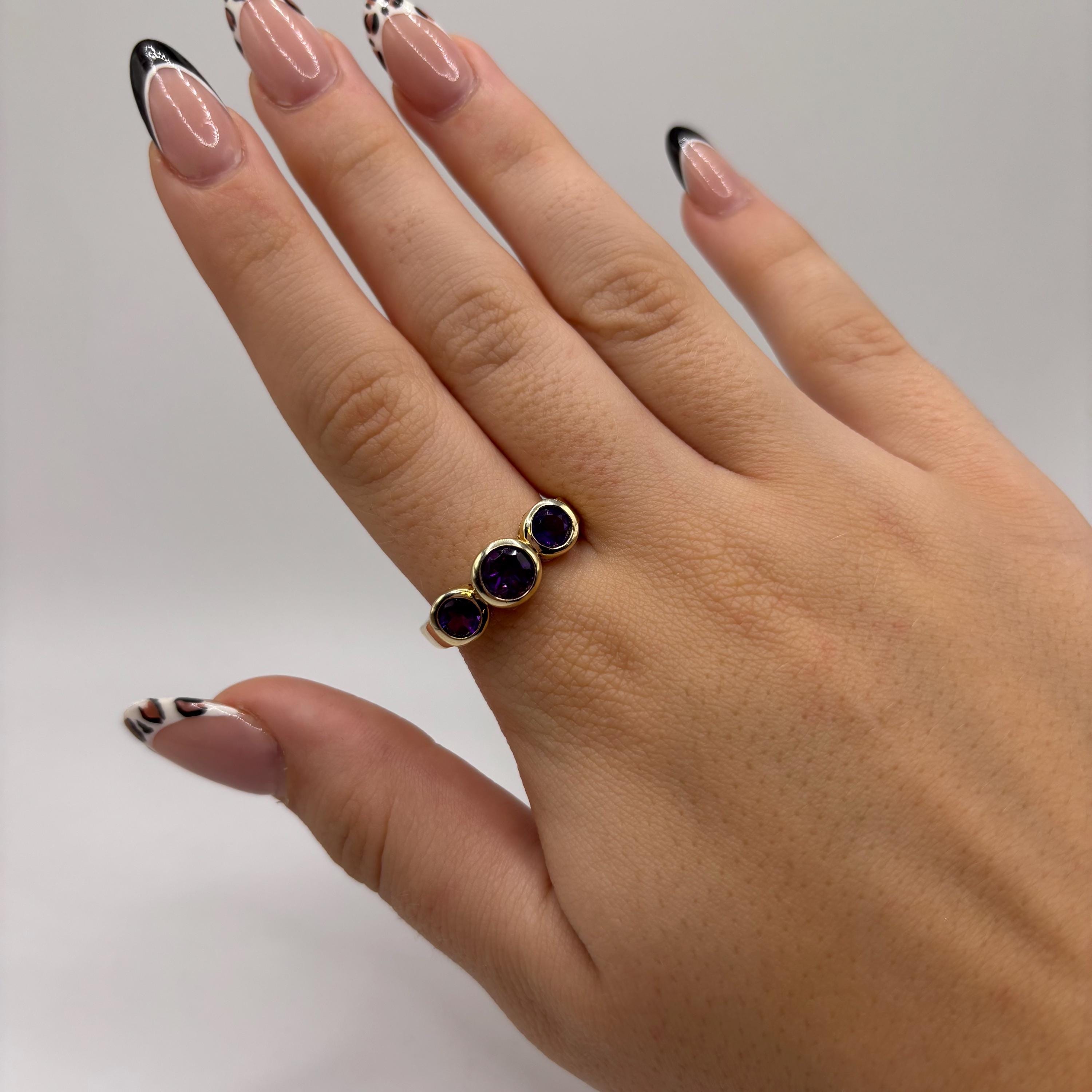 Gold Vermeil Over 925 Sterling Silver Amethyst Ring Size 9.75