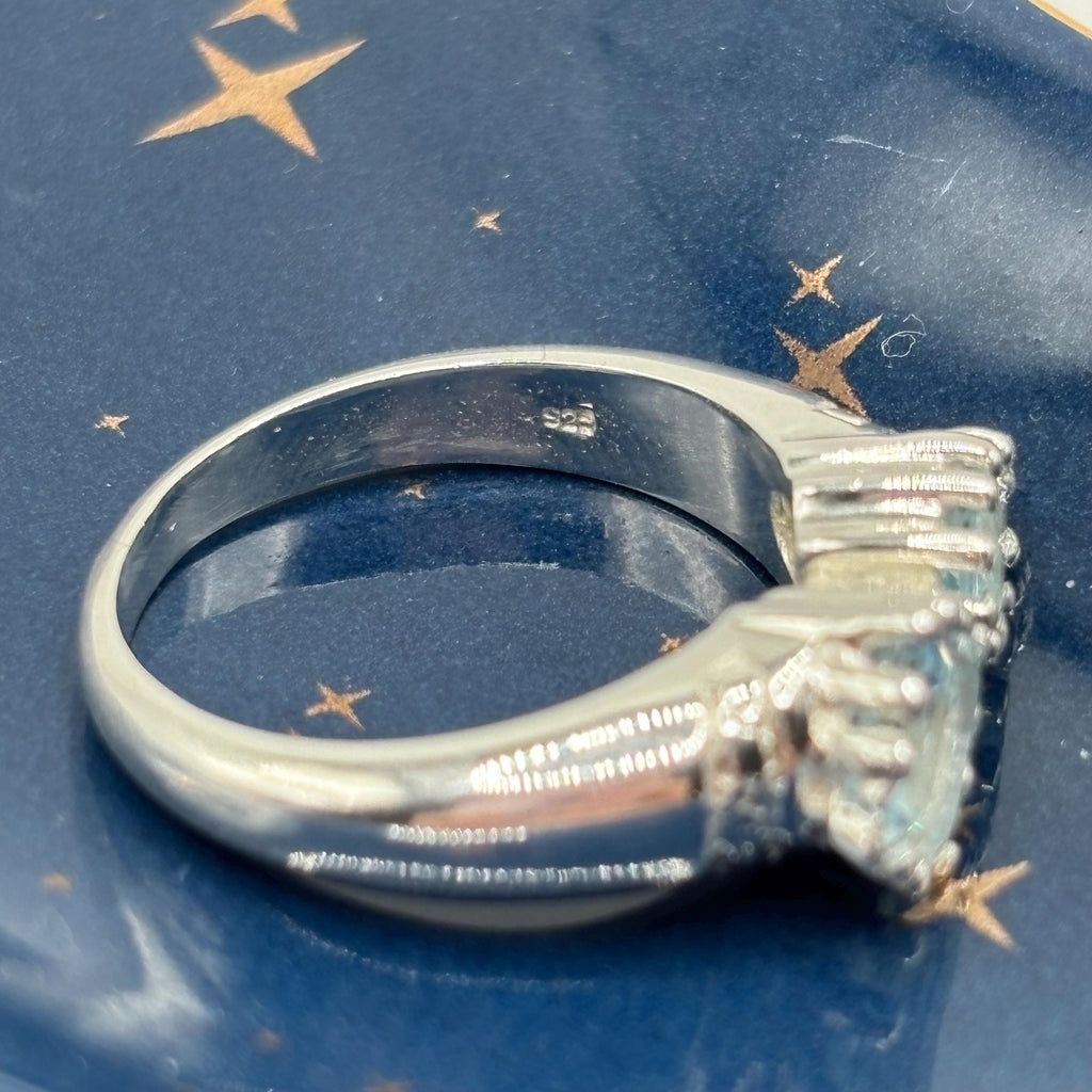 Blue Topaz Sterling Silver Bypass Ring, December Birthstone, Size 6.5