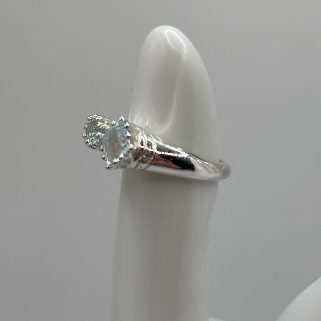 Blue Topaz Sterling Silver Bypass Ring, December Birthstone, Size 6.5
