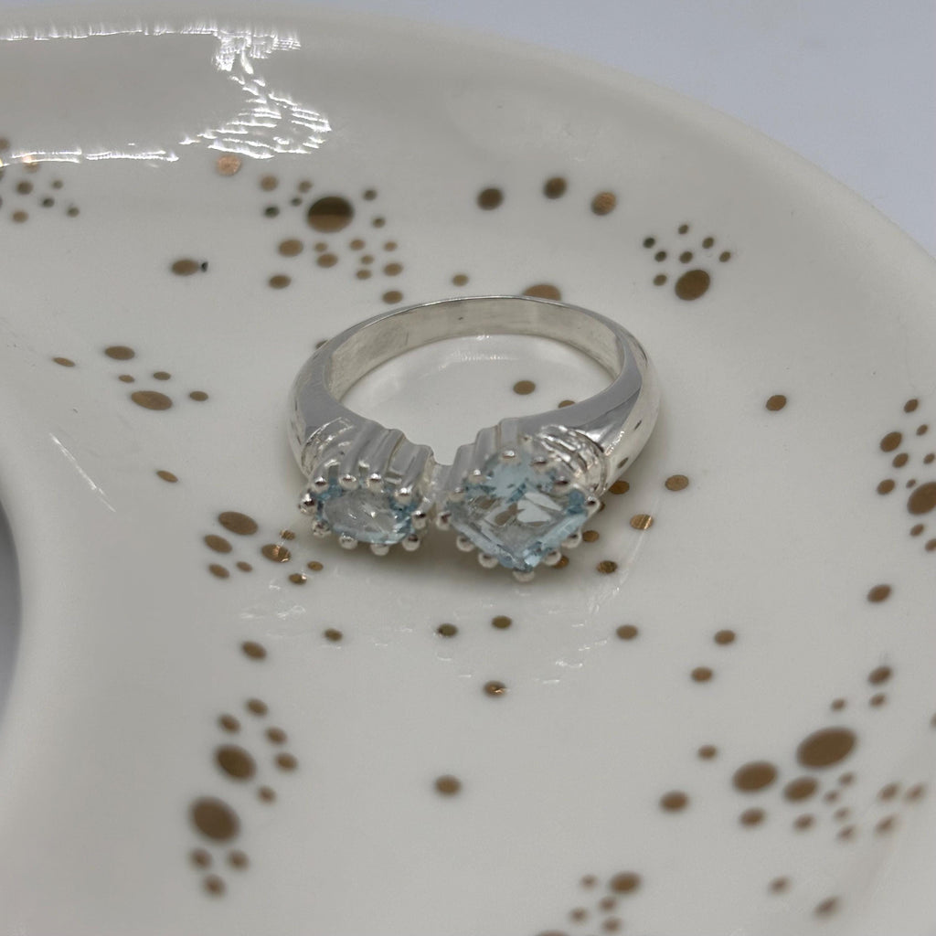 Blue Topaz Sterling Silver Bypass Ring, December Birthstone, Size 6.5