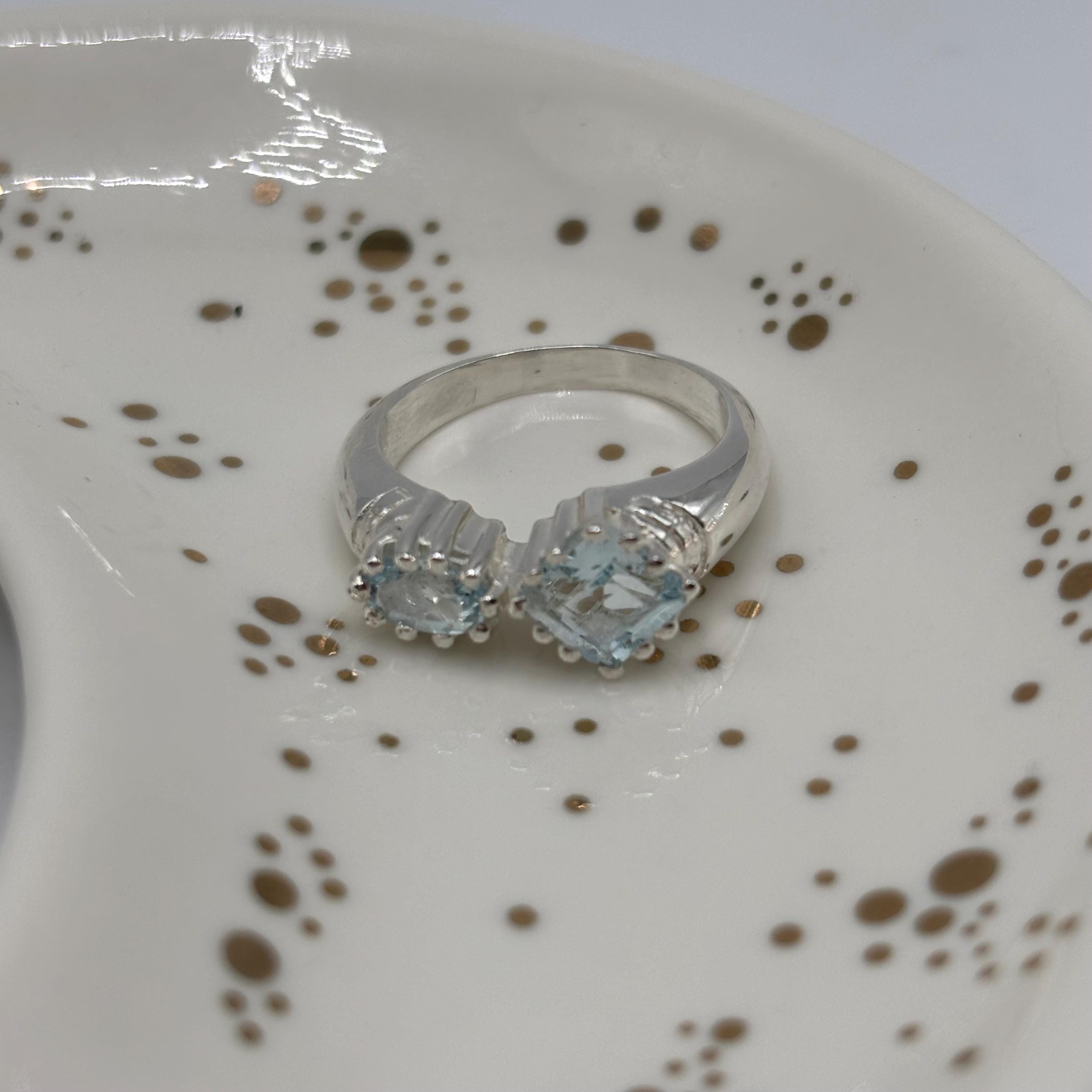 Blue Topaz Sterling Silver Bypass Ring, December Birthstone, Size 6.5
