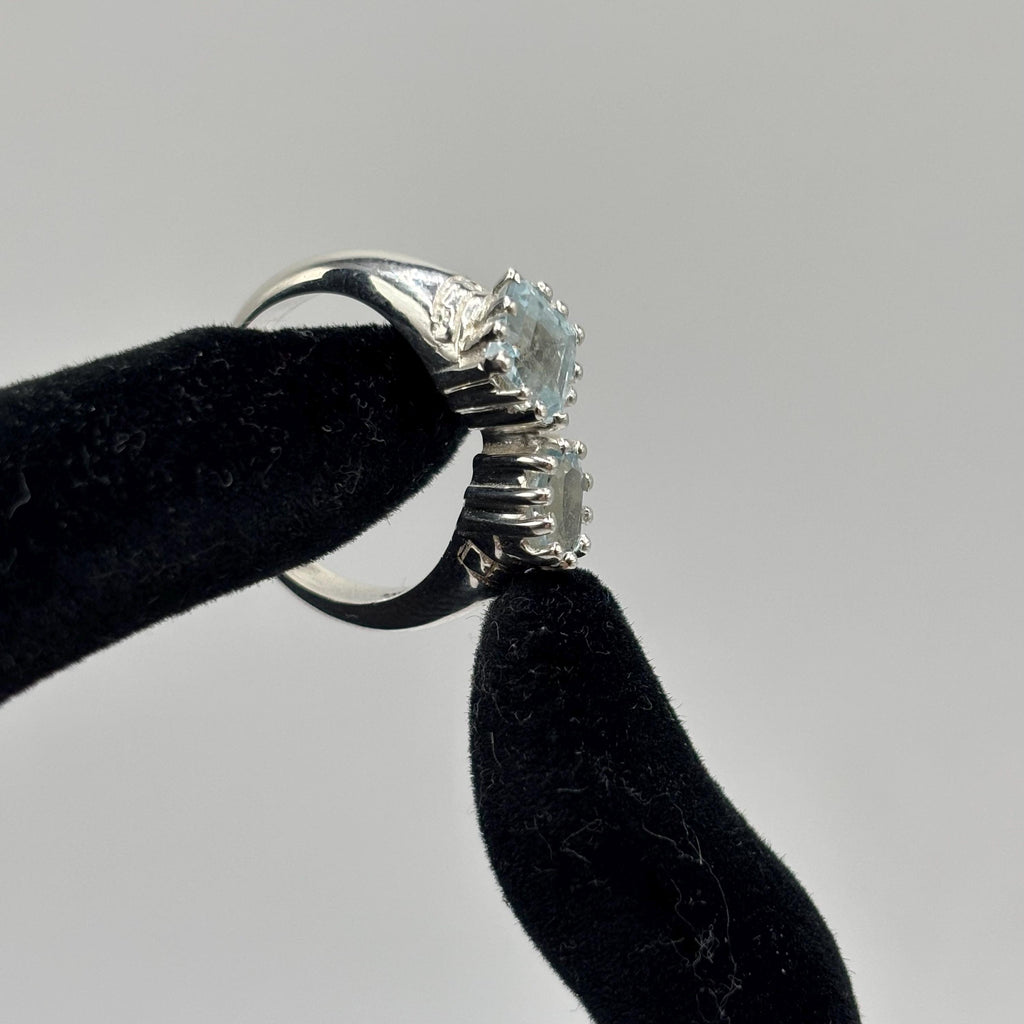 Blue Topaz Sterling Silver Bypass Ring, December Birthstone, Size 6.5
