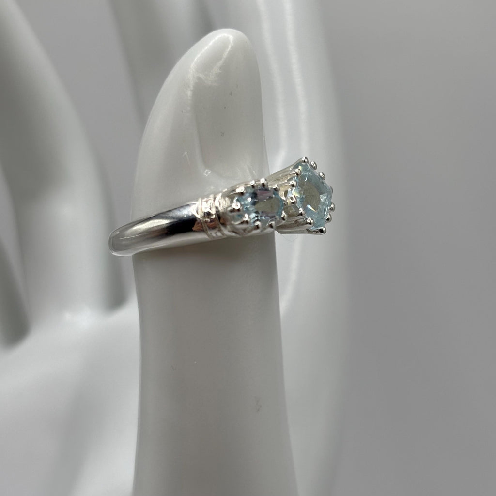 Blue Topaz Sterling Silver Bypass Ring, December Birthstone, Size 6.5