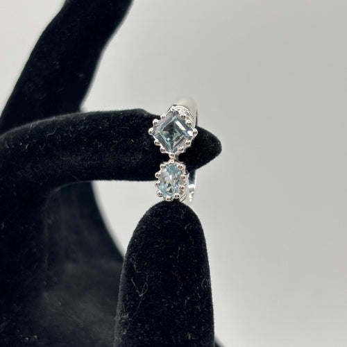 925 Sterling Silver Bypass Ring Oval and Cushion Cut Blue Topaz - Size 6.5