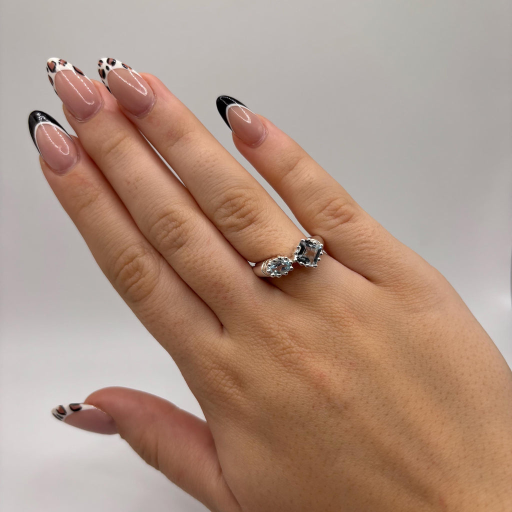 Blue Topaz Sterling Silver Bypass Ring, December Birthstone, Size 6.5