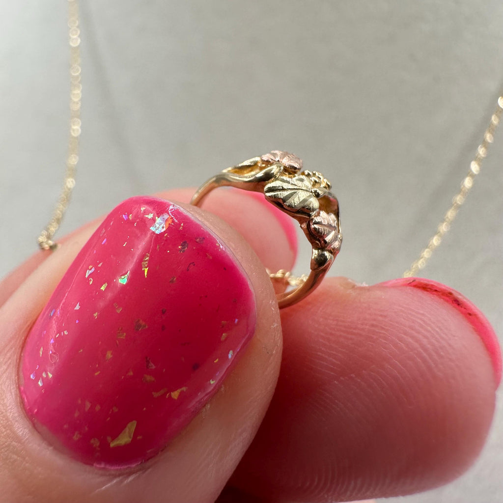 Black Hills Gold Solid 10K Ring Pendant with FREE 14K GF Necklace - 18 Inch