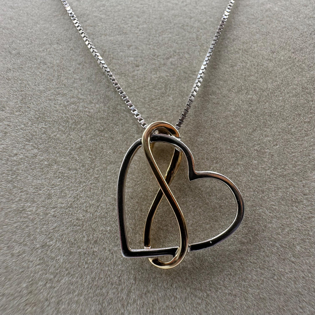 Sterling Silver Necklace with 925 / 14k Gold Infinity Heart Pendant - Adjustable