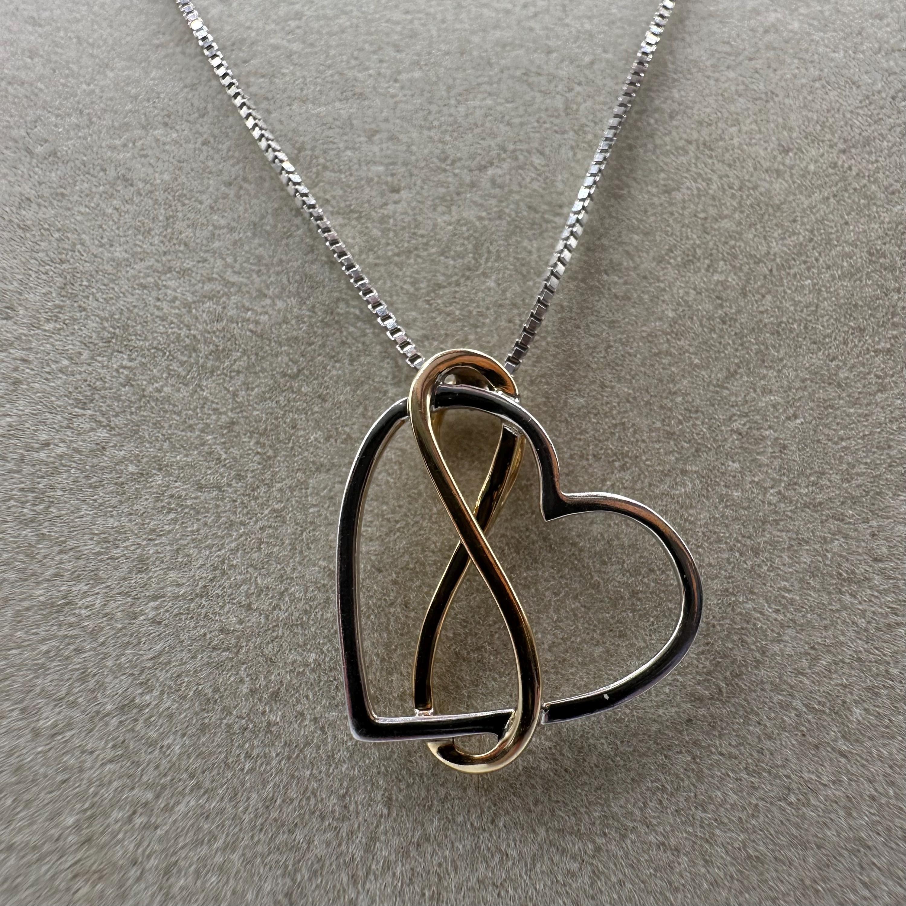 Sterling Silver Necklace with 925 / 14k Gold Infinity Heart Pendant - Adjustable