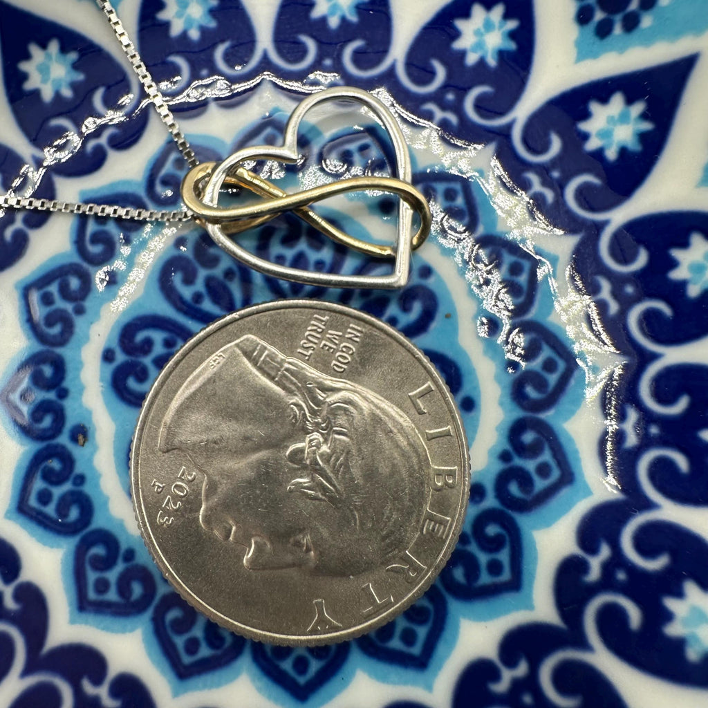 Sterling Silver Necklace with 925 / 14k Gold Infinity Heart Pendant - Adjustable