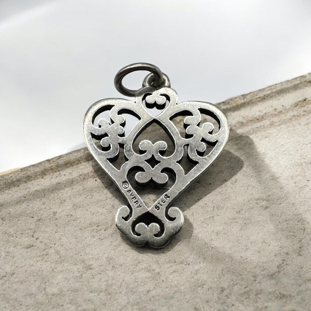 Retired James Avery 925 Sterling Silver Openwork Scroll Heart Charm Pendant