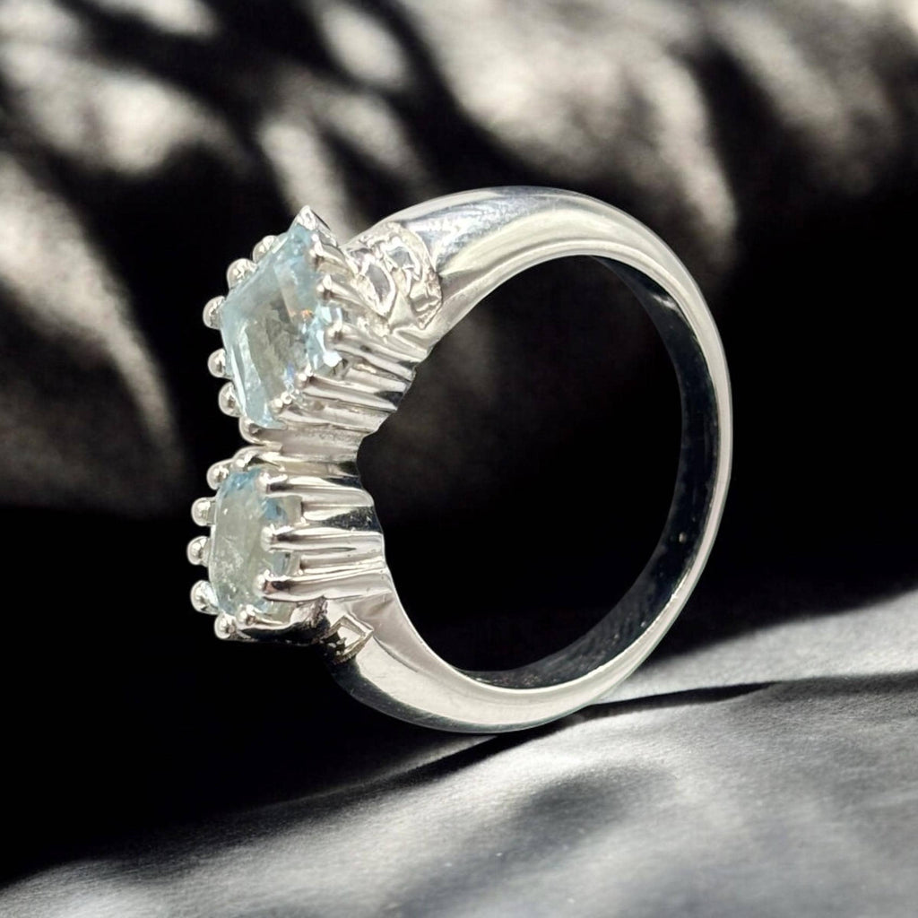 Blue Topaz Sterling Silver Bypass Ring, December Birthstone, Size 6.5