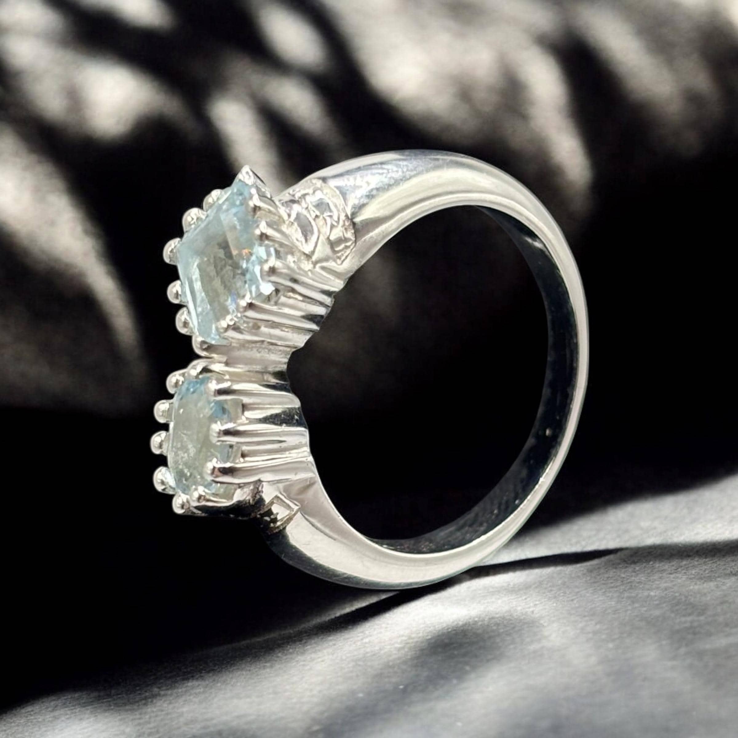 Blue Topaz Sterling Silver Bypass Ring, December Birthstone, Size 6.5