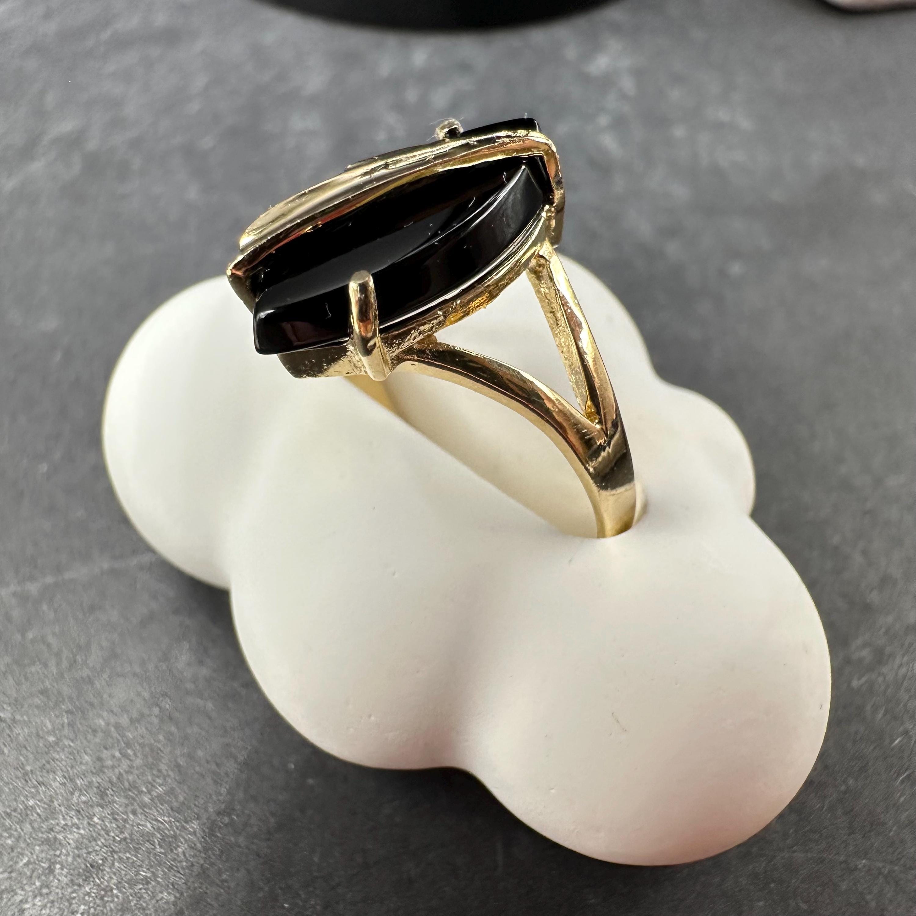 Solid 14K Yellow Gold Ring with Marquise Black Onyx – Size 7.5