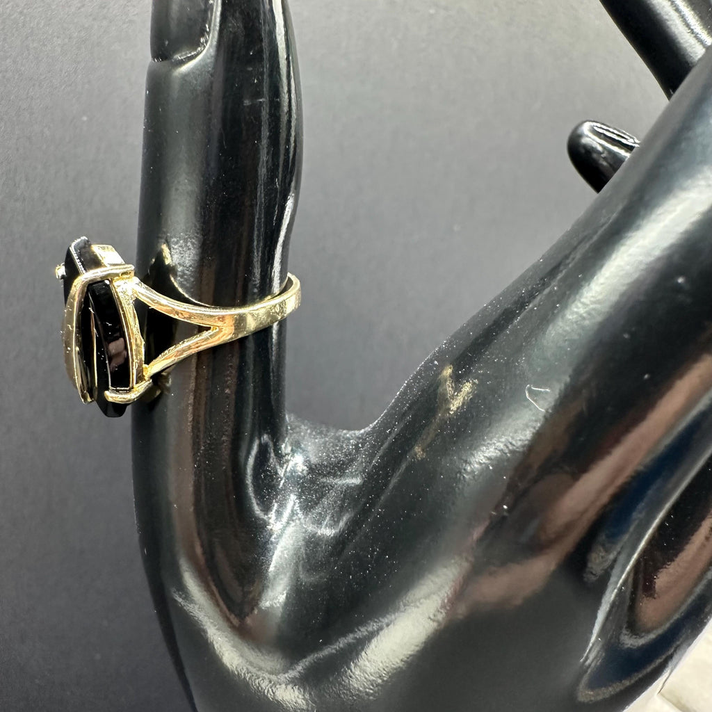 Solid 14K Yellow Gold Ring with Marquise Black Onyx – Size 7.5