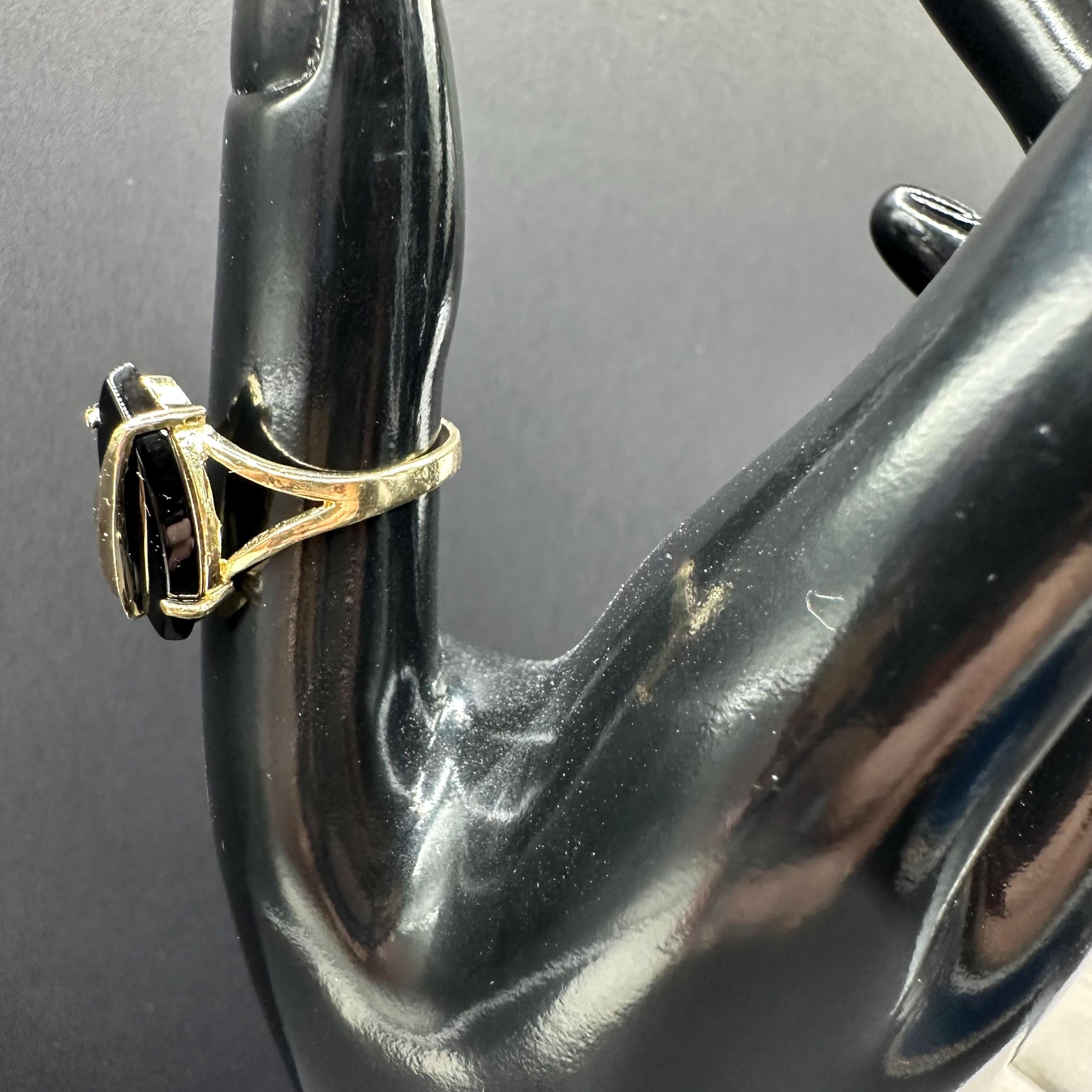 Solid 14K Yellow Gold Ring with Marquise Black Onyx – Size 7.5