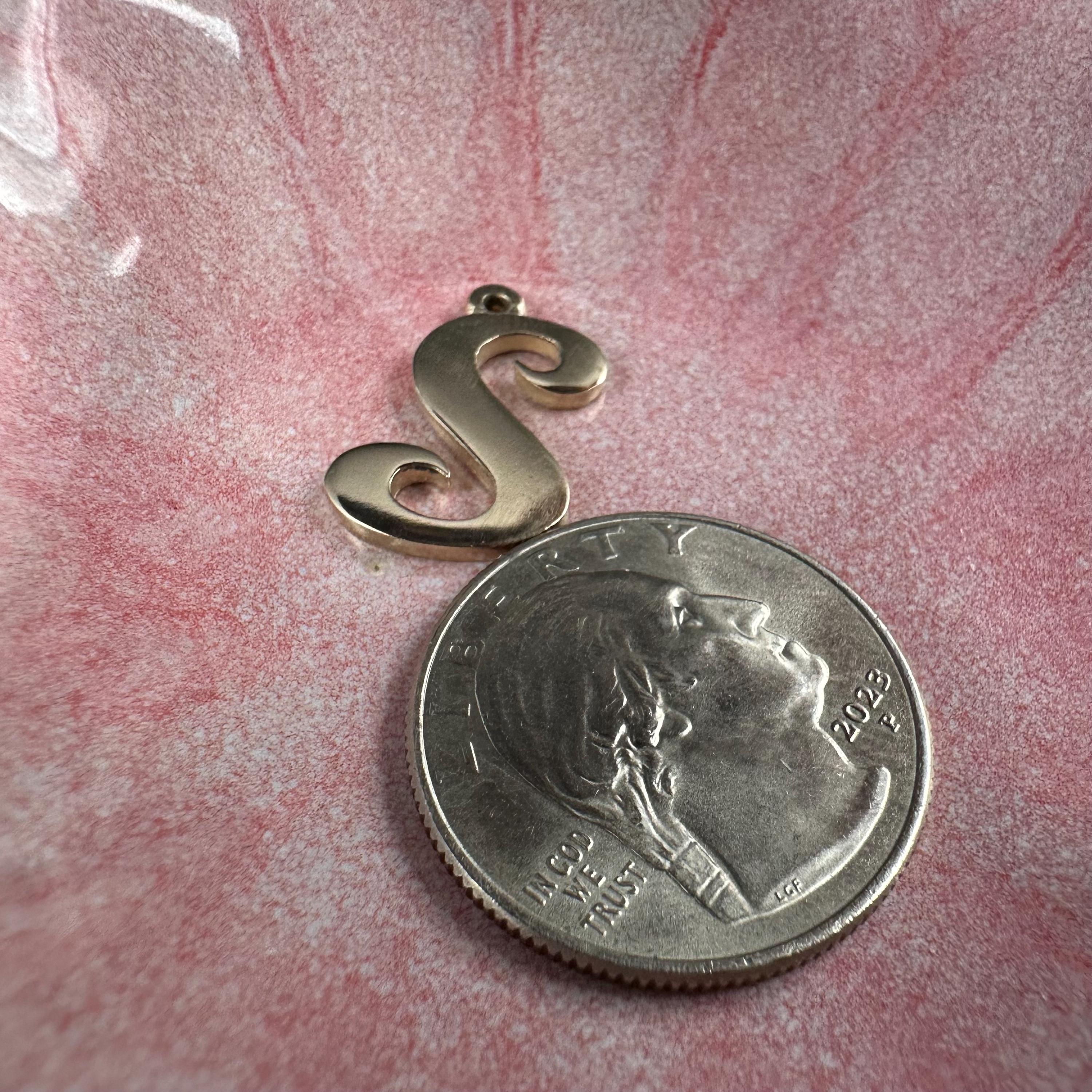 Retired James Avery Solid 14K Yellow Gold LARGE Letter "S" Initial Charm Pendant