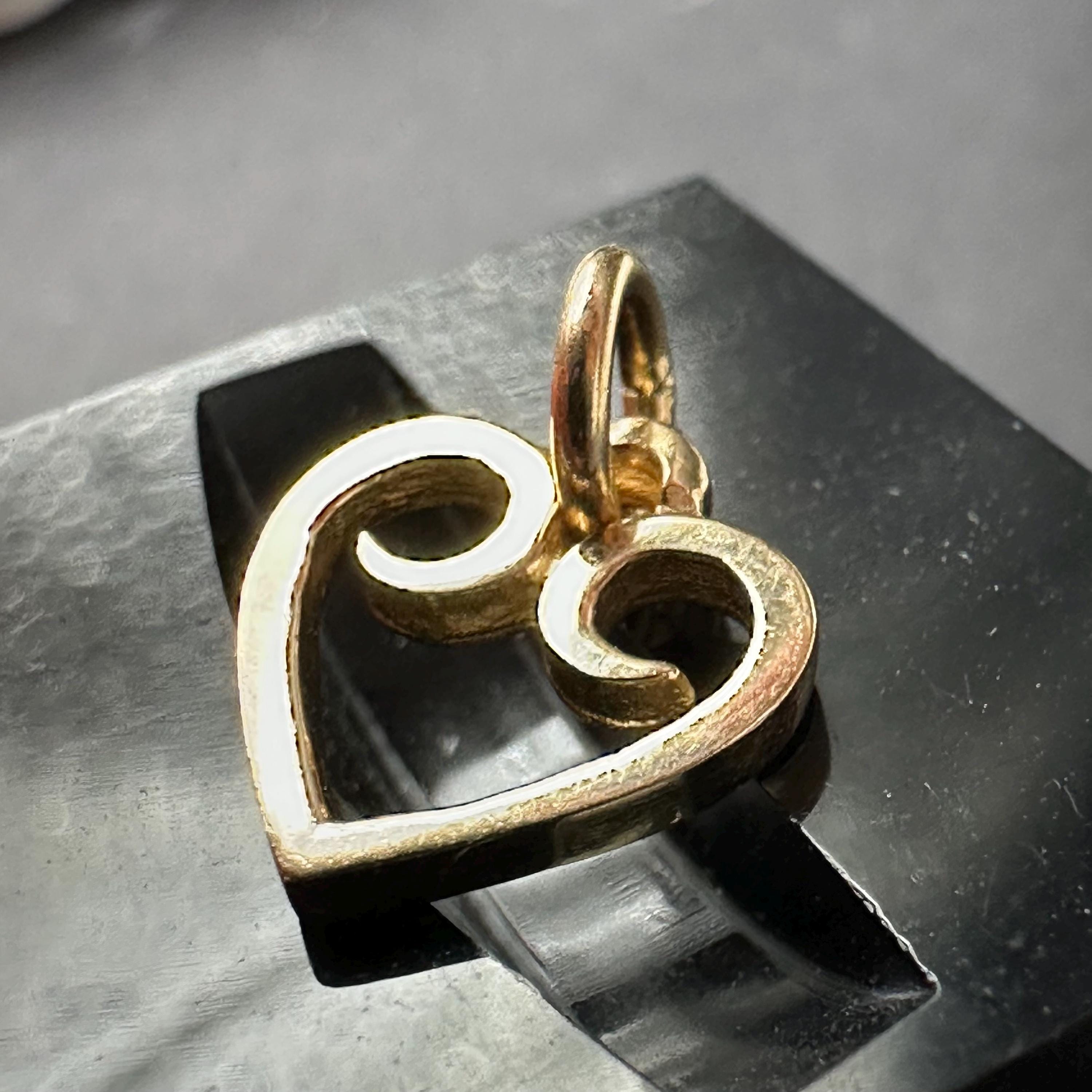 Retired James Avery Solid 14K Yellow Gold Open Heart Scroll Charm Pendant