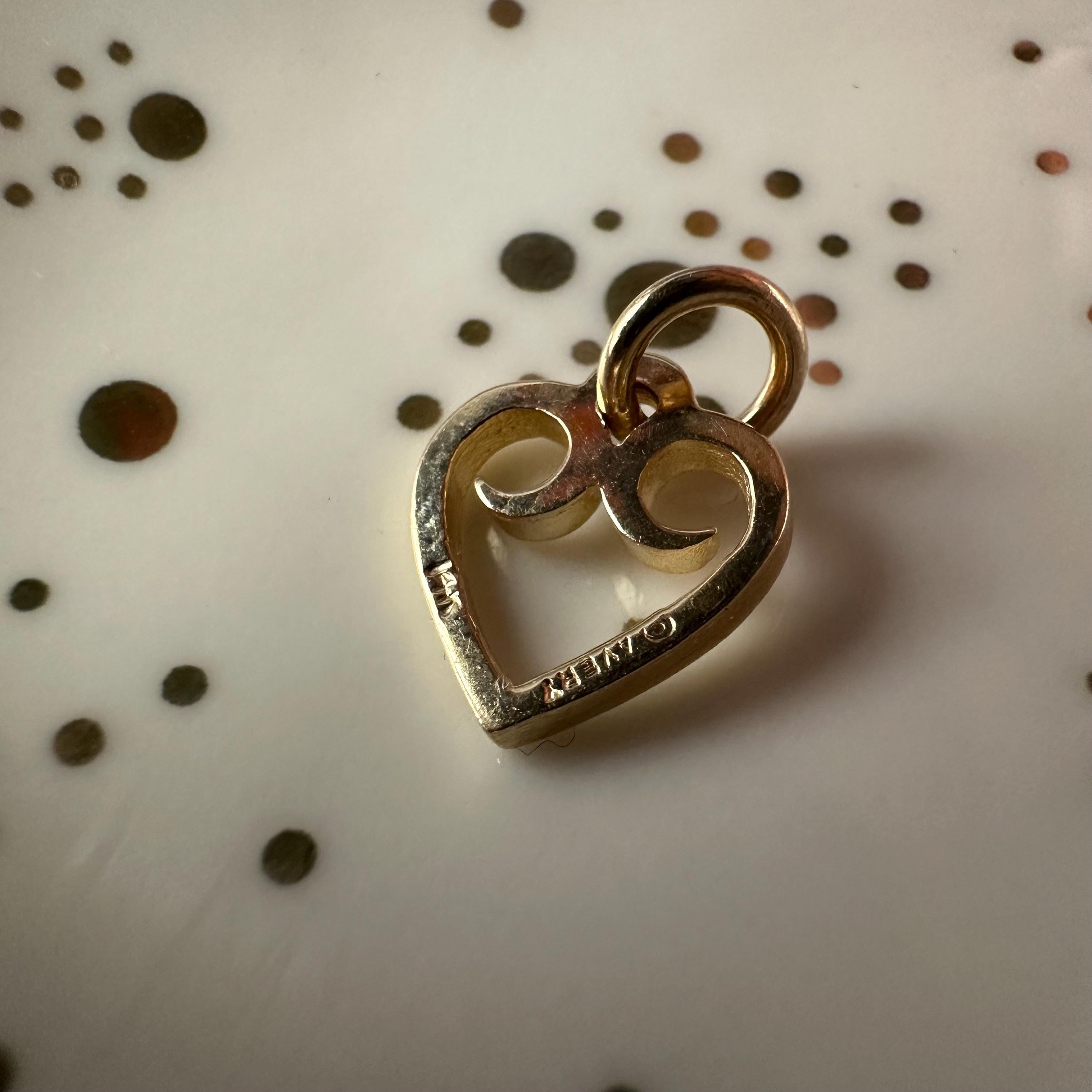 Retired James Avery Solid 14K Yellow Gold Open Heart Scroll Charm Pendant