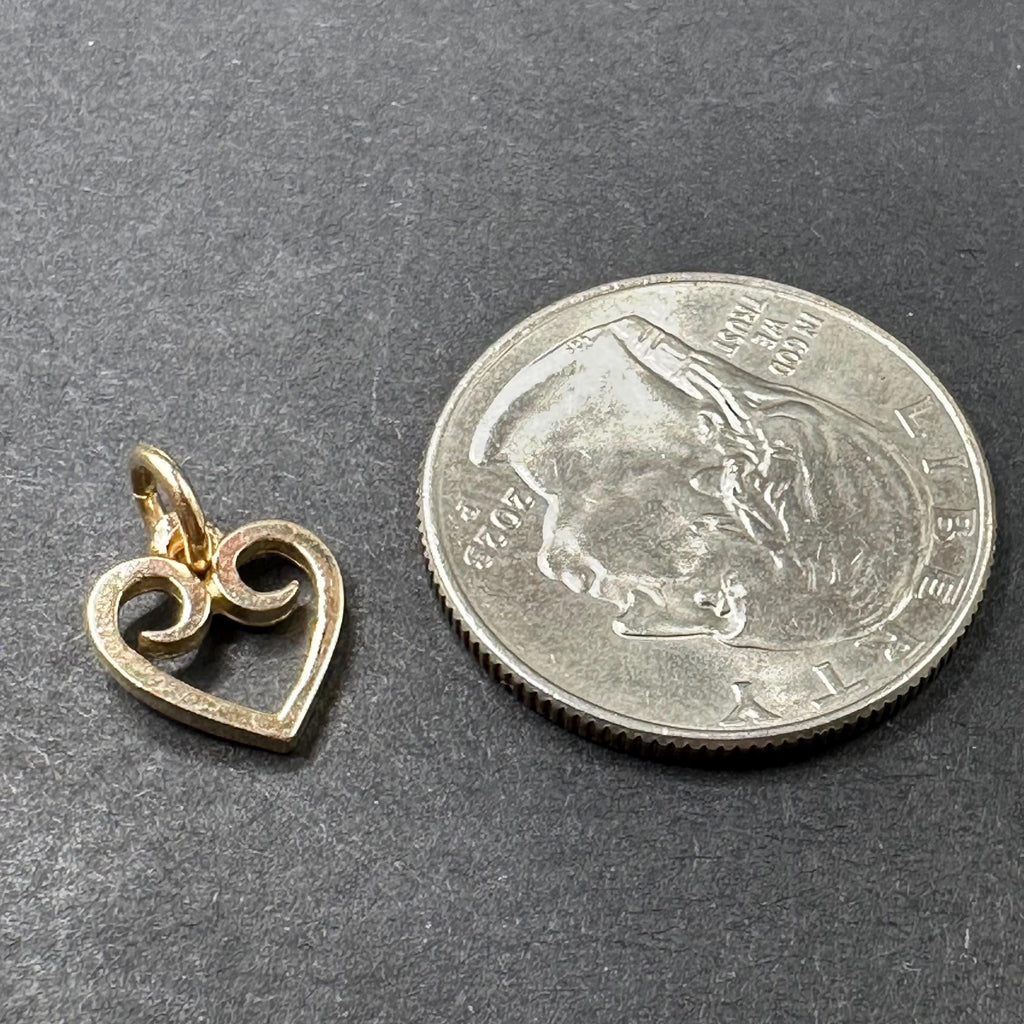 Retired James Avery Solid 14K Yellow Gold Open Heart Scroll Charm Pendant