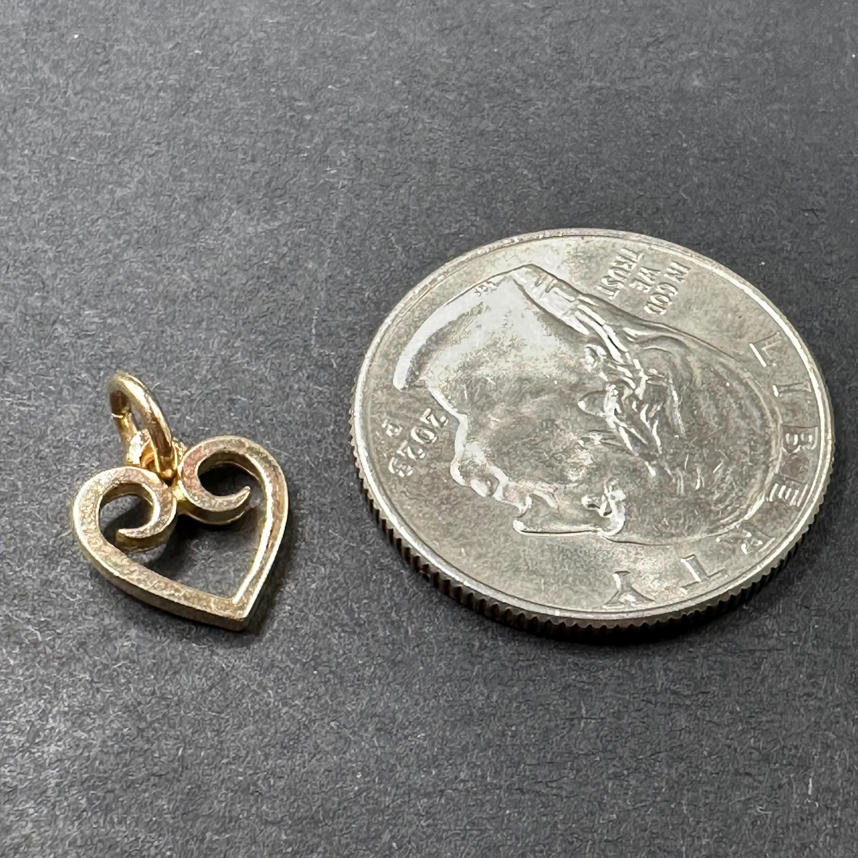 Retired James Avery Solid 14K Yellow Gold Open Heart Scroll Charm Pendant