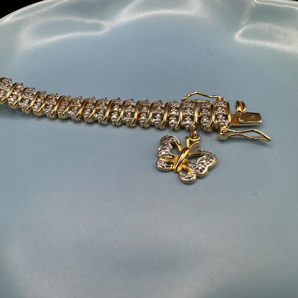 925 Sterling Silver Gold Vermeil Butterfly Charm Bracelet – 7.5 Inches