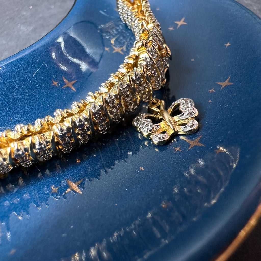 925 Sterling Silver Gold Vermeil Butterfly Charm Bracelet – 7.5 Inches