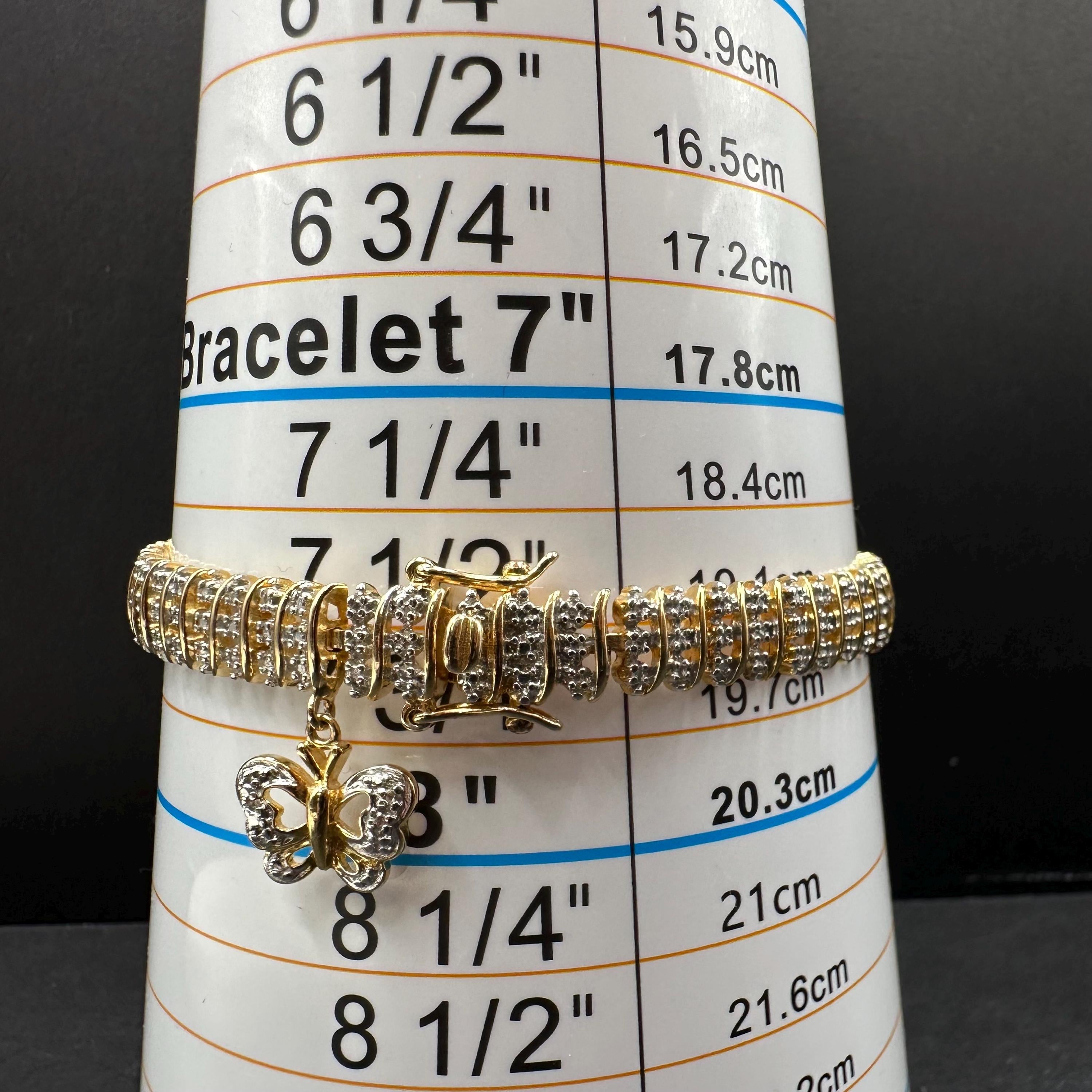 925 Sterling Silver Gold Vermeil Butterfly Charm Bracelet – 7.5 Inches