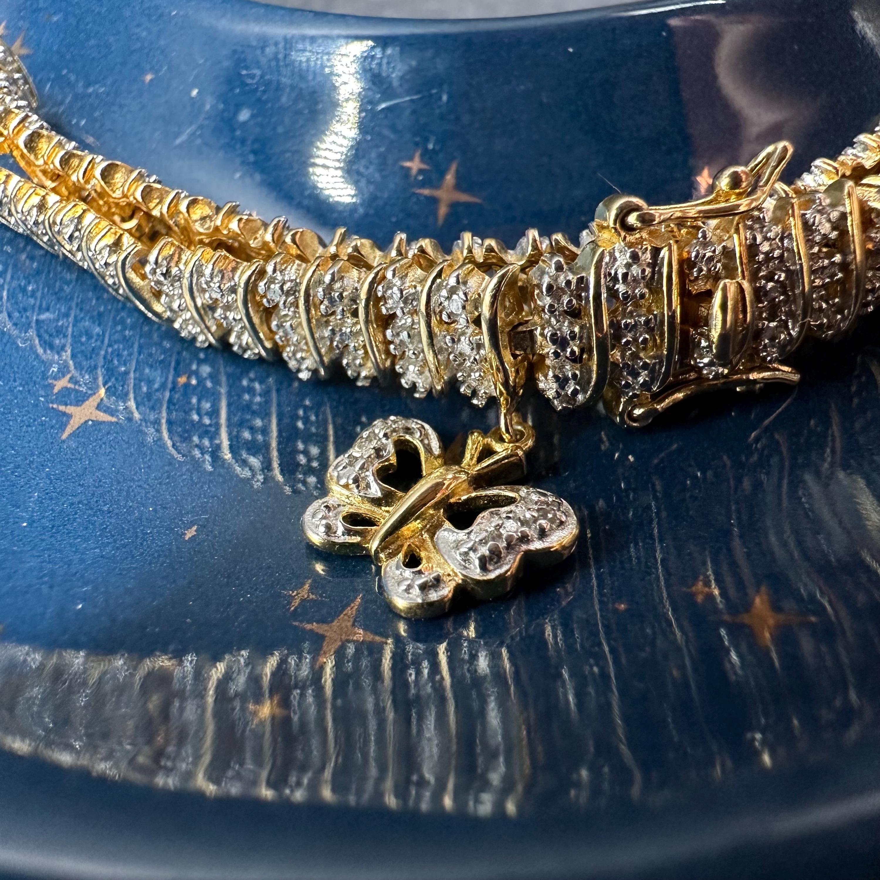 925 Sterling Silver Gold Vermeil Butterfly Charm Bracelet – 7.5 Inches