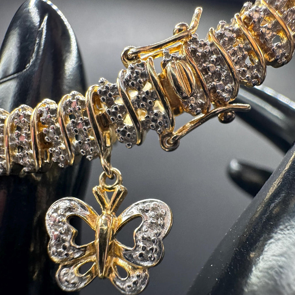 925 Sterling Silver Gold Vermeil Butterfly Charm Bracelet – 7.5 Inches